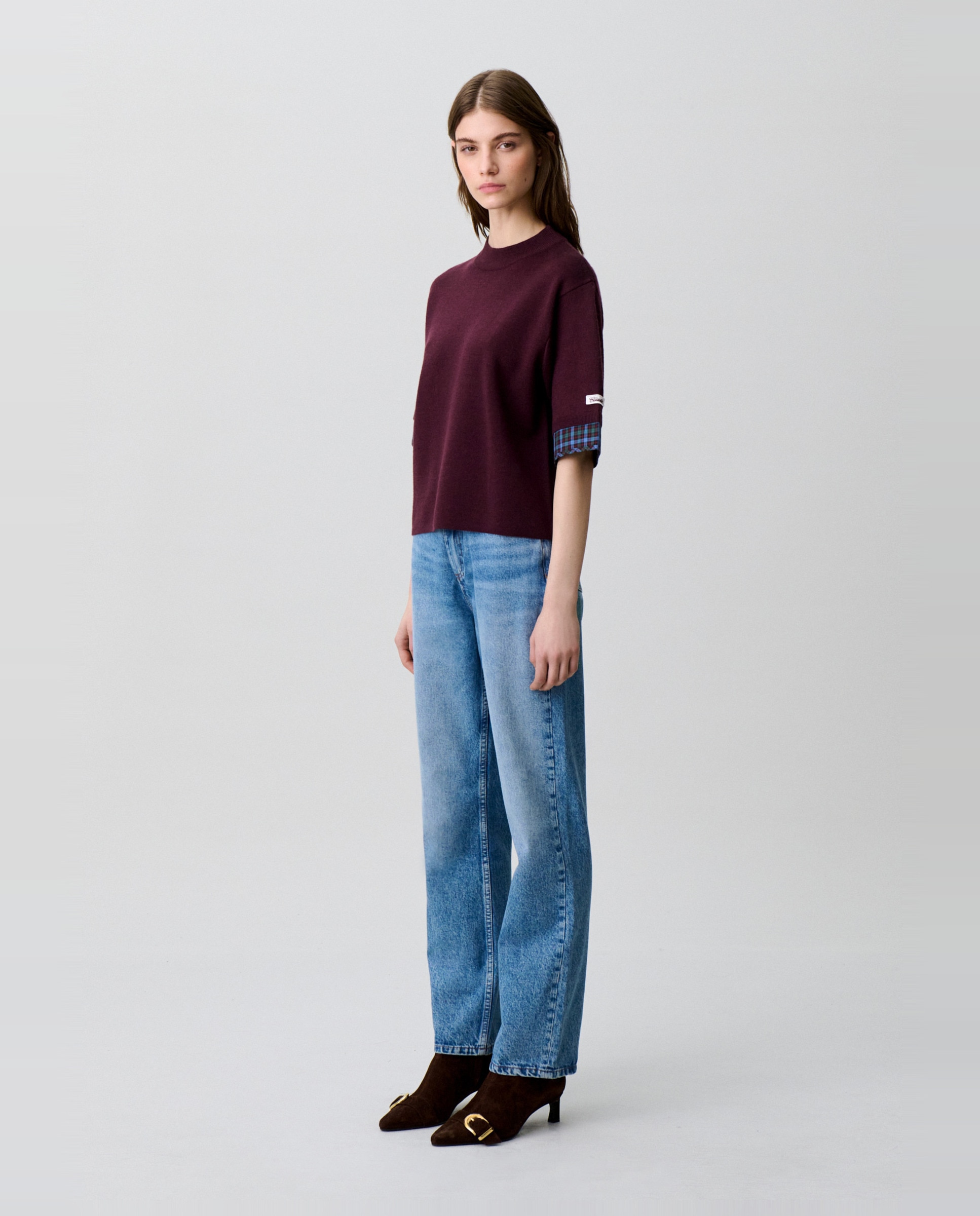 Jersey de mujer corto de punto fino cuello chimenea y mangas cortas - Claudie Pierlot - Multicolor Multicolor-3
