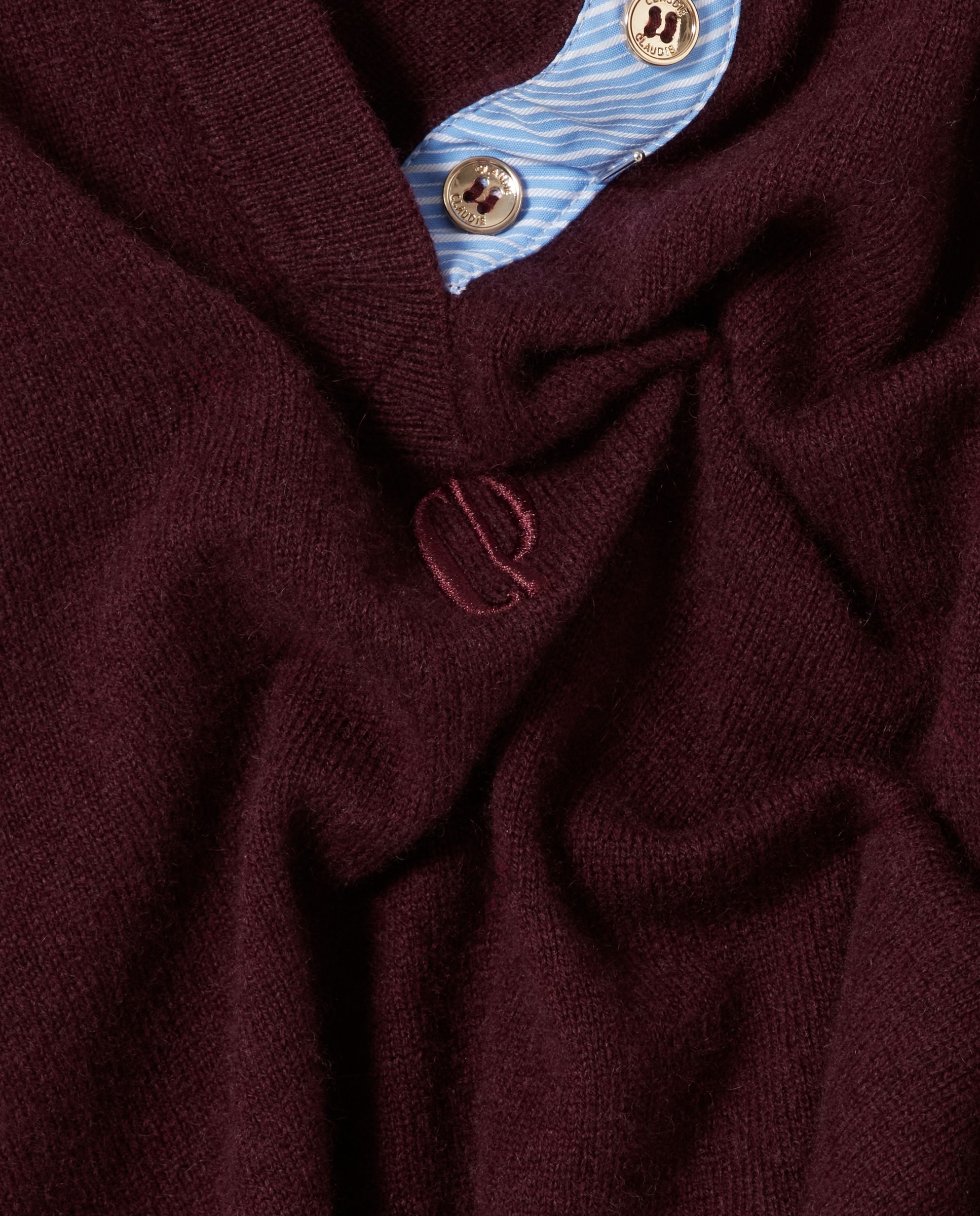 Jersey de mujer de lana y cachemira, manga larga, cuello camisero, tapeta polo a rayas y logo bordado - Claudie Pierlot - Morado Morado-7