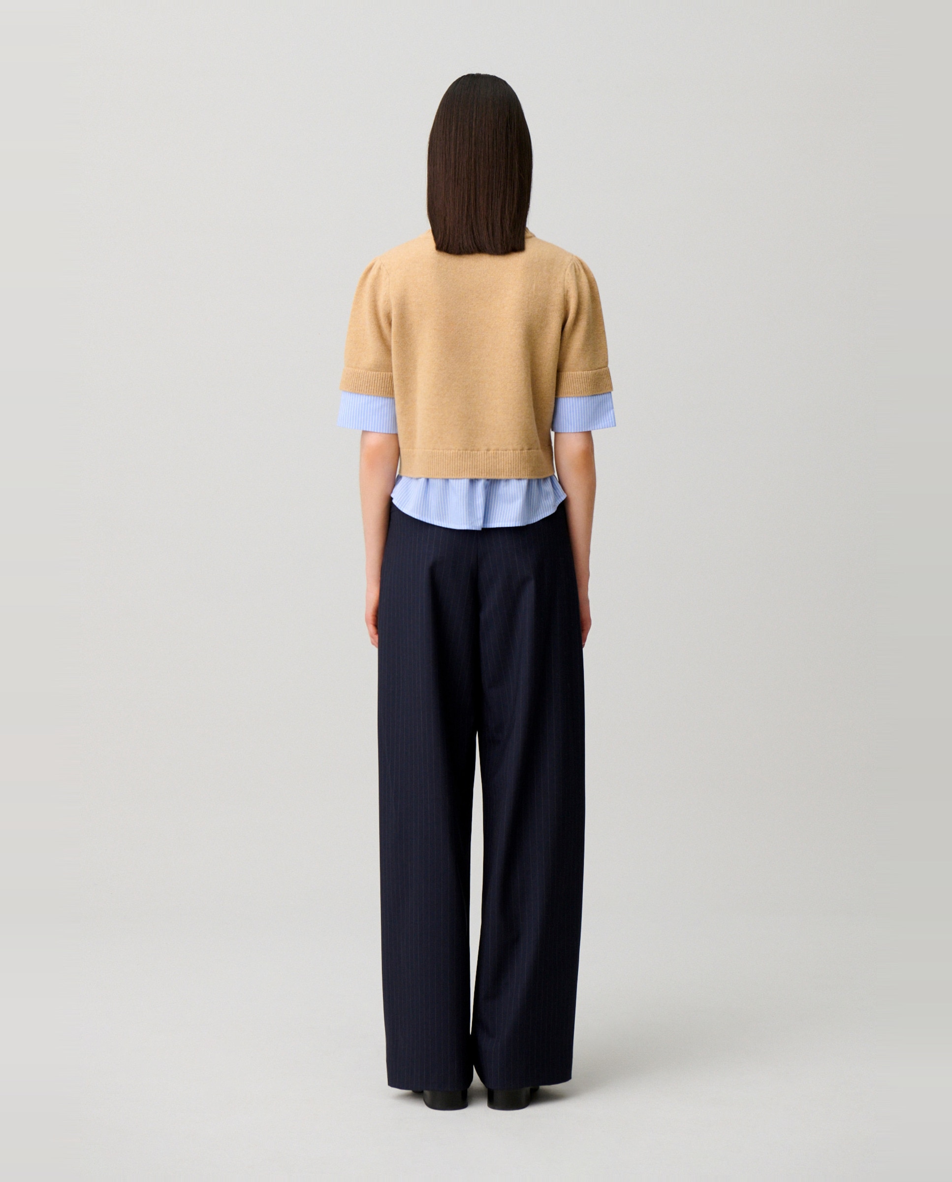 Jersey de punto de mujer con cuello victoriano y a rayas - Claudie Pierlot - Beige Beige-2