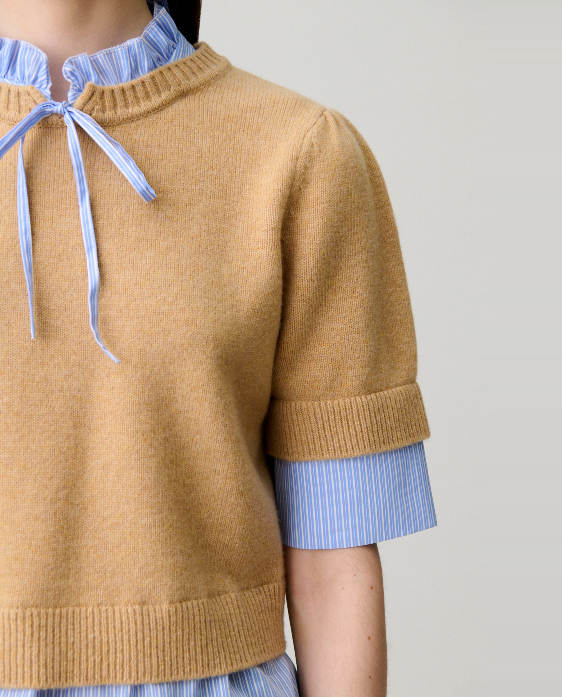 Jersey de punto de mujer con cuello victoriano y a rayas - Claudie Pierlot - Beige Beige-5