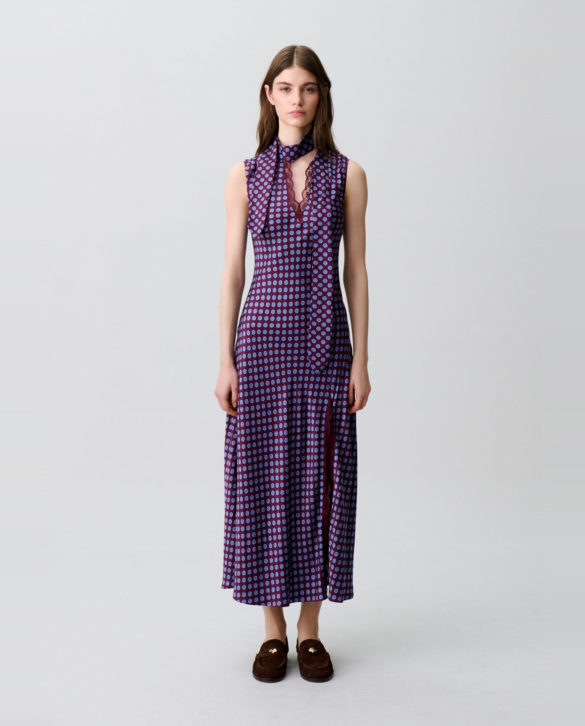 Vestido largo fluido con lazada y encaje - Claudie Pierlot - Burdeos Burdeos-1