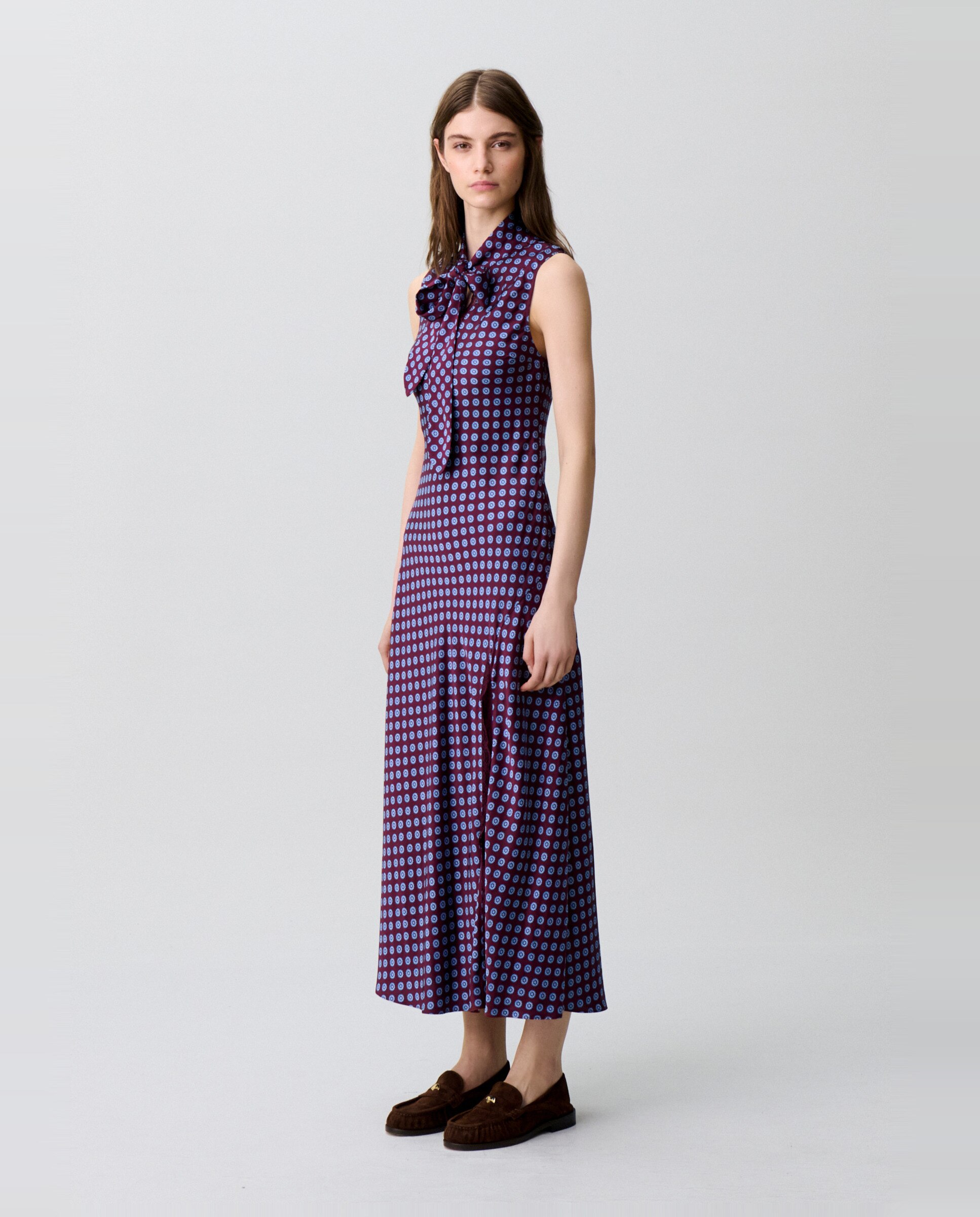 Vestido largo fluido con lazada y encaje - Claudie Pierlot - Burdeos Burdeos-3