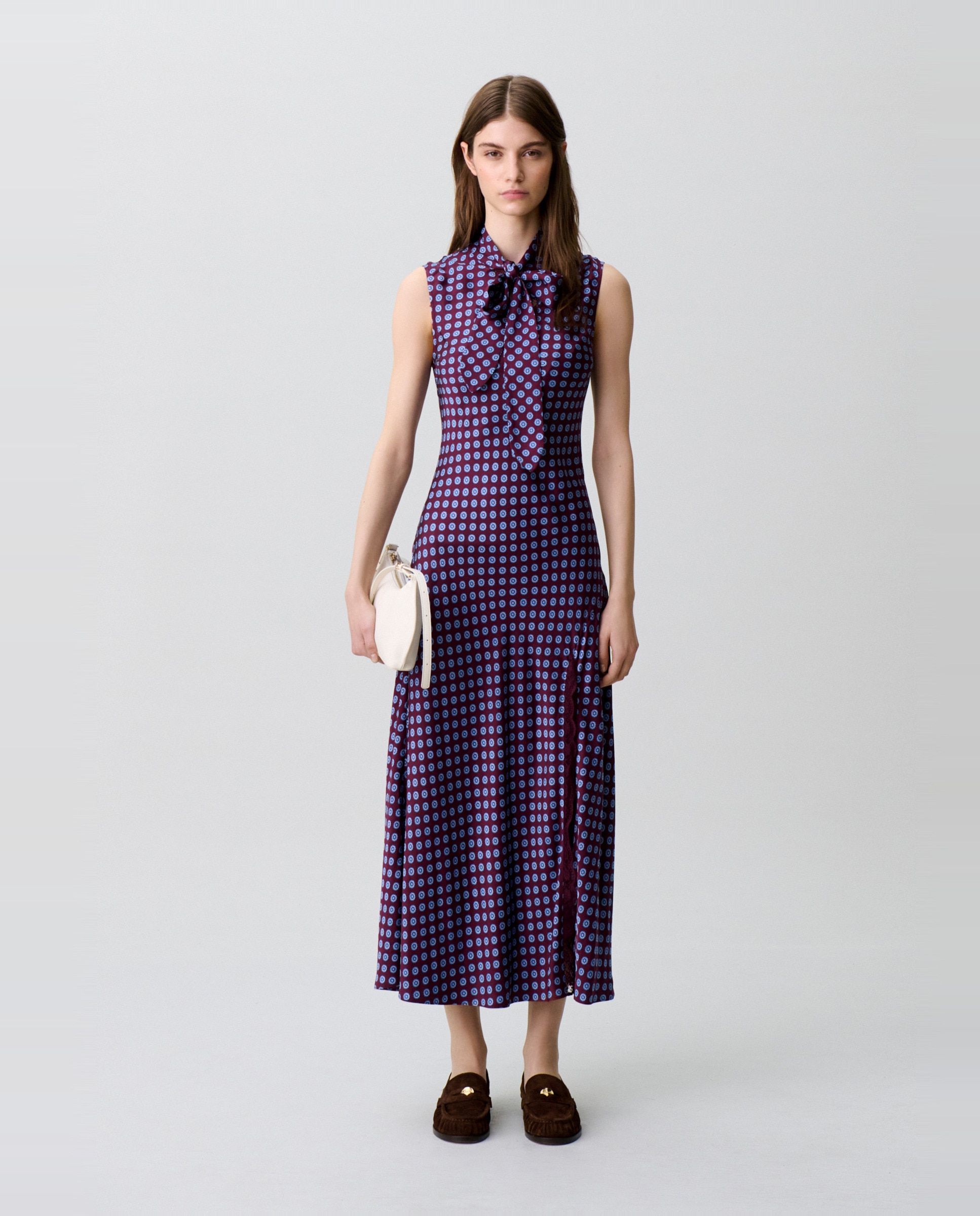Vestido largo fluido con lazada y encaje - Claudie Pierlot - Burdeos Burdeos-4