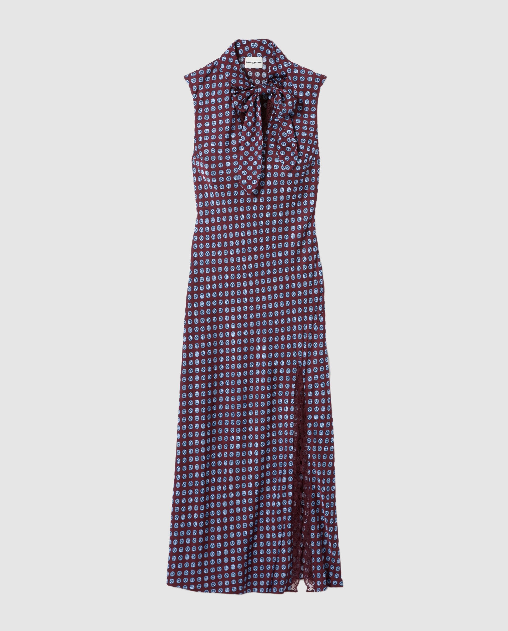 Vestido largo fluido con lazada y encaje - Claudie Pierlot - Burdeos Burdeos-6