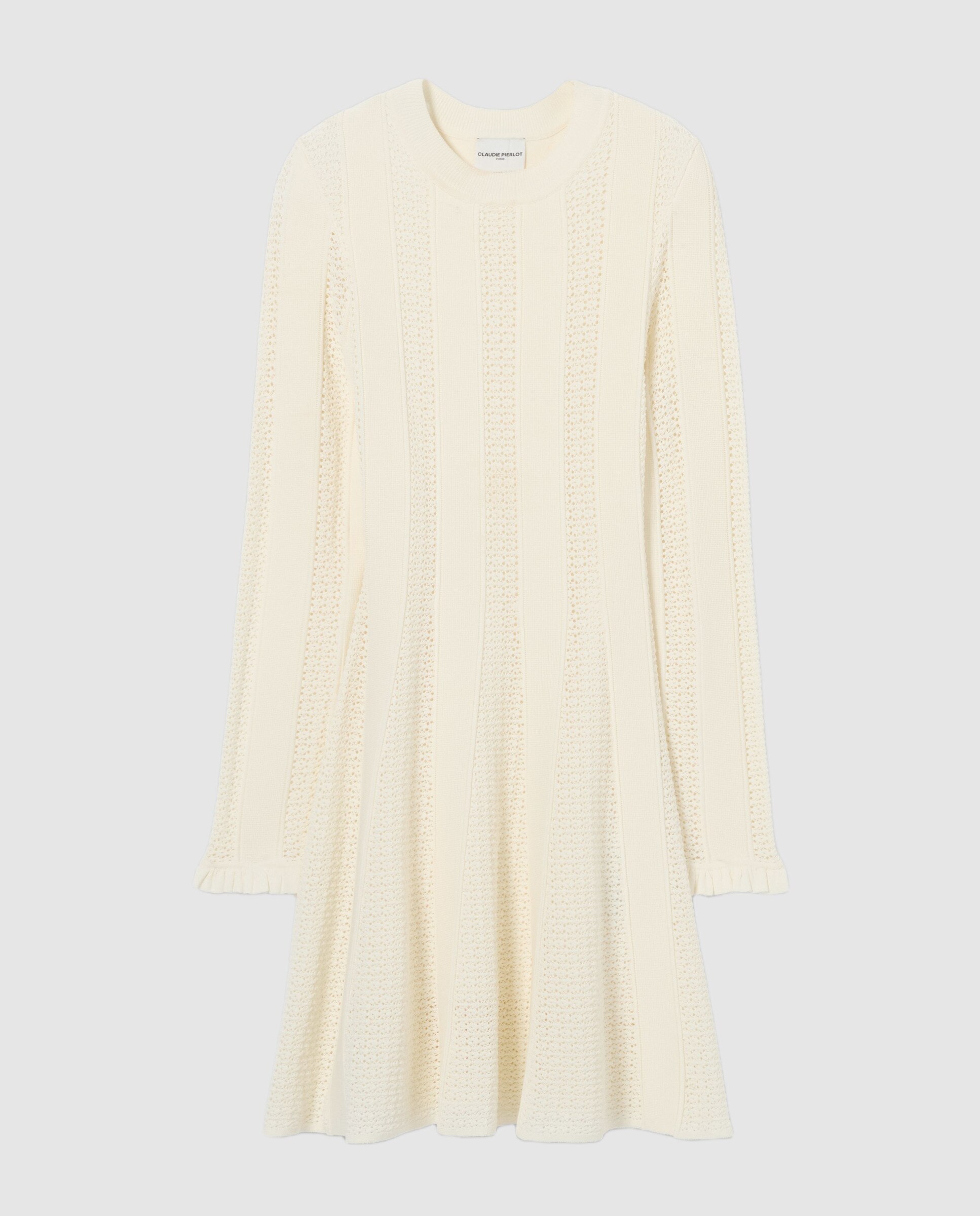 Vestido corto de punto skater con manga larga y volantes - Claudie Pierlot - Blanco Blanco-6