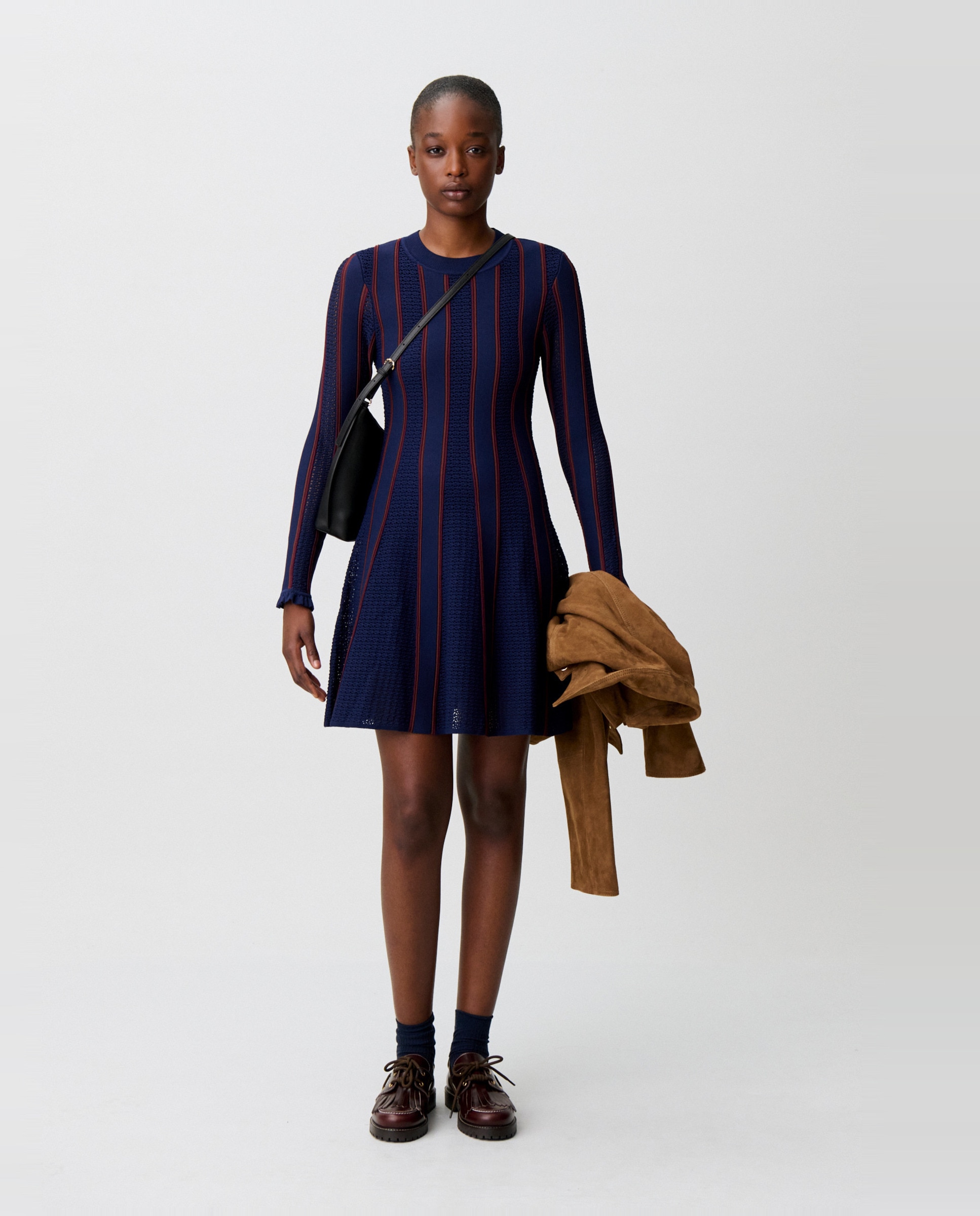 Vestido corto de punto skater con manga larga y volantes - Claudie Pierlot - Multicolor Multicolor-1