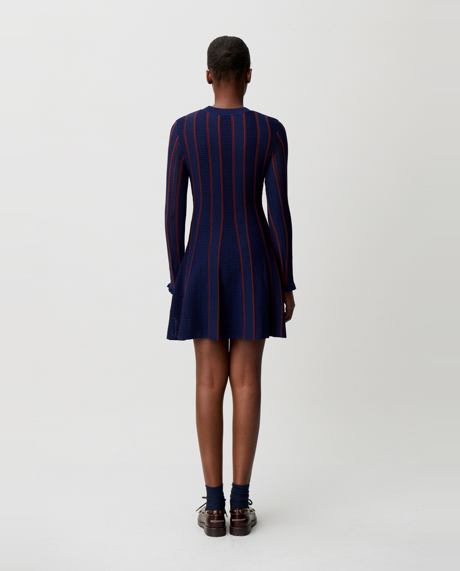 Vestido corto de punto skater con manga larga y volantes - Claudie Pierlot - Multicolor Multicolor-2
