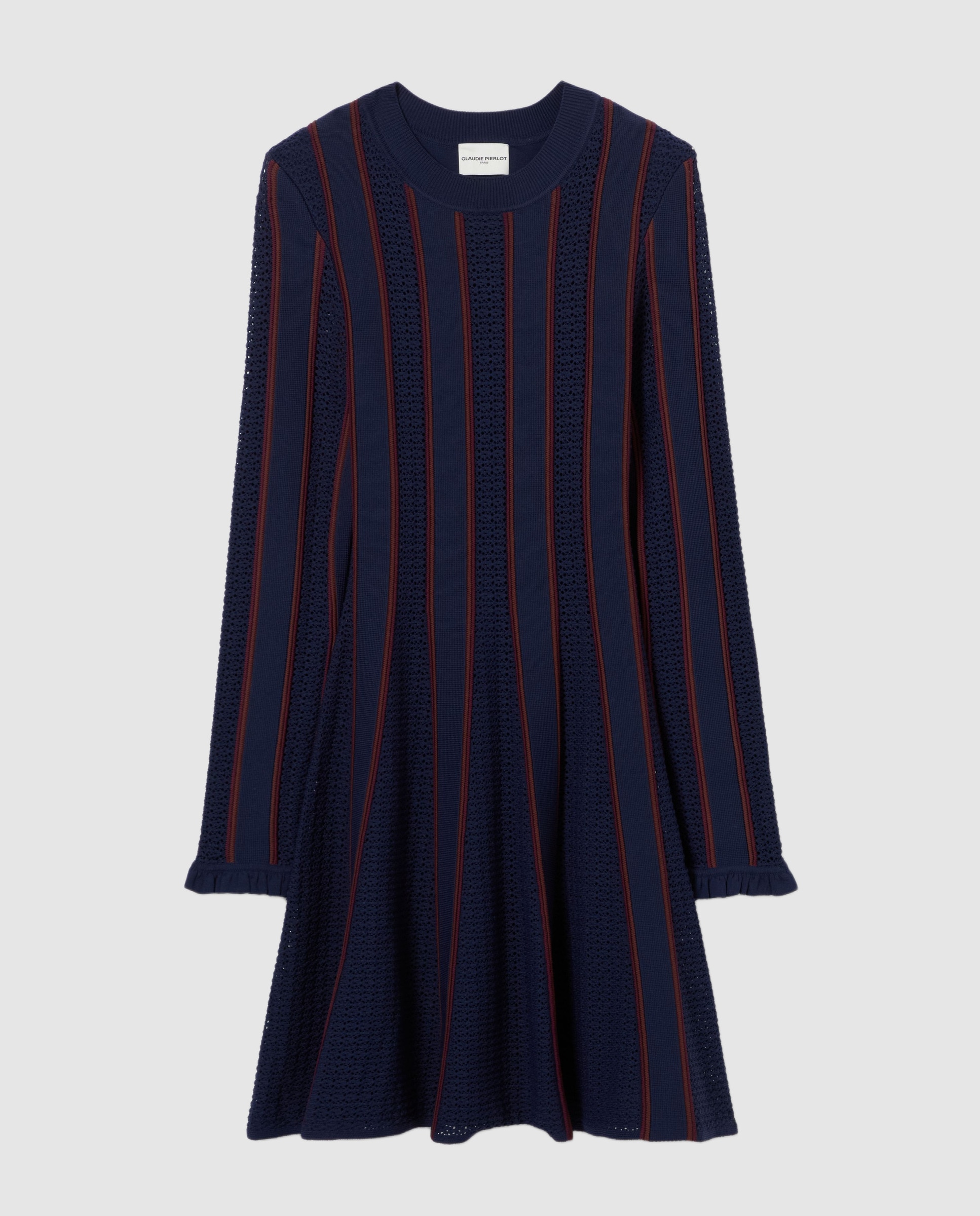 Vestido corto de punto skater con manga larga y volantes - Claudie Pierlot - Multicolor Multicolor-6