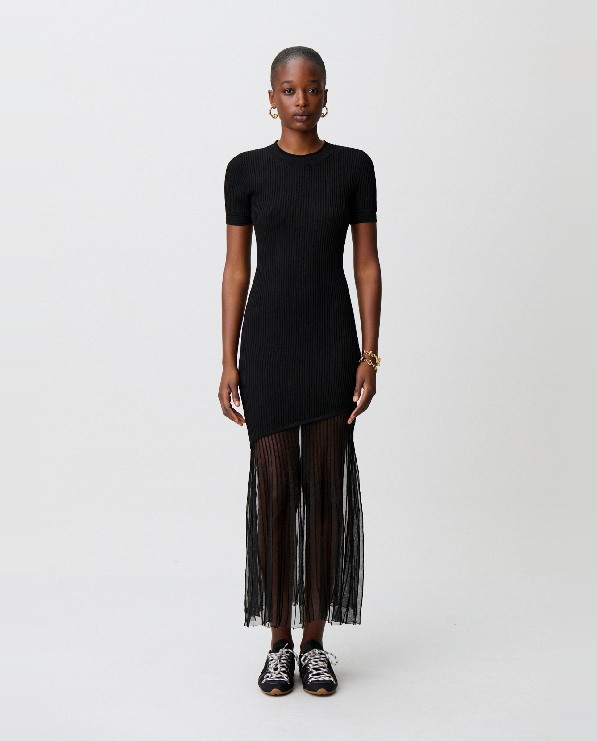 Vestido largo de canalé acampanado - Claudie Pierlot - Negro Negro-1