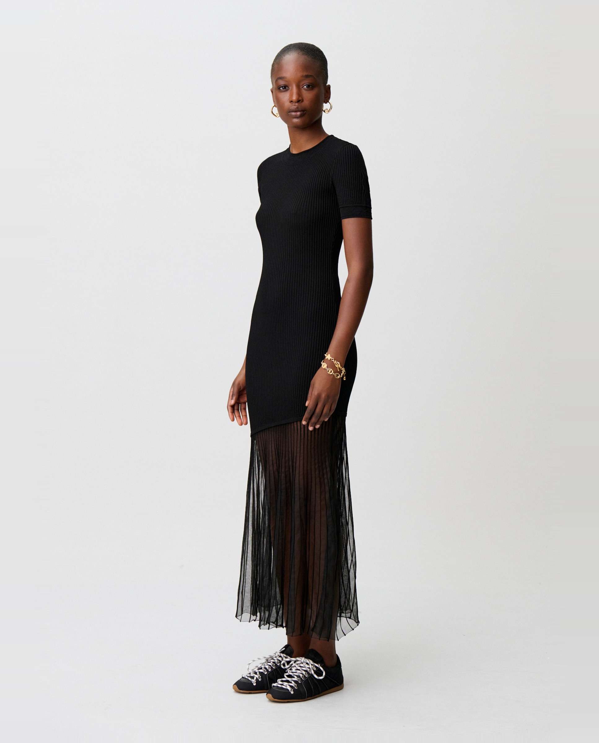 Vestido largo de canalé acampanado - Claudie Pierlot - Negro Negro-2