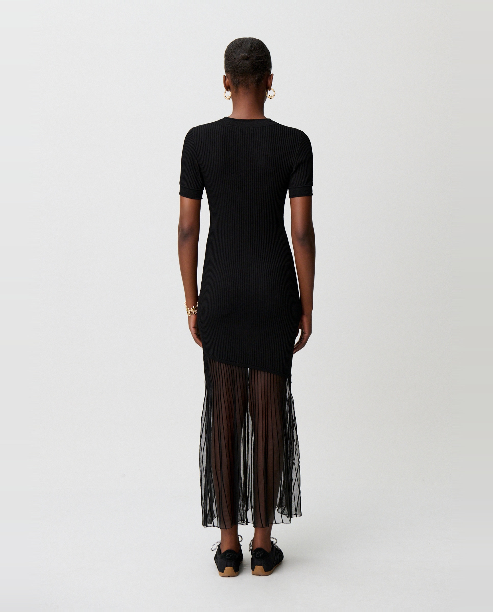 Vestido largo de canalé acampanado - Claudie Pierlot - Negro Negro-3