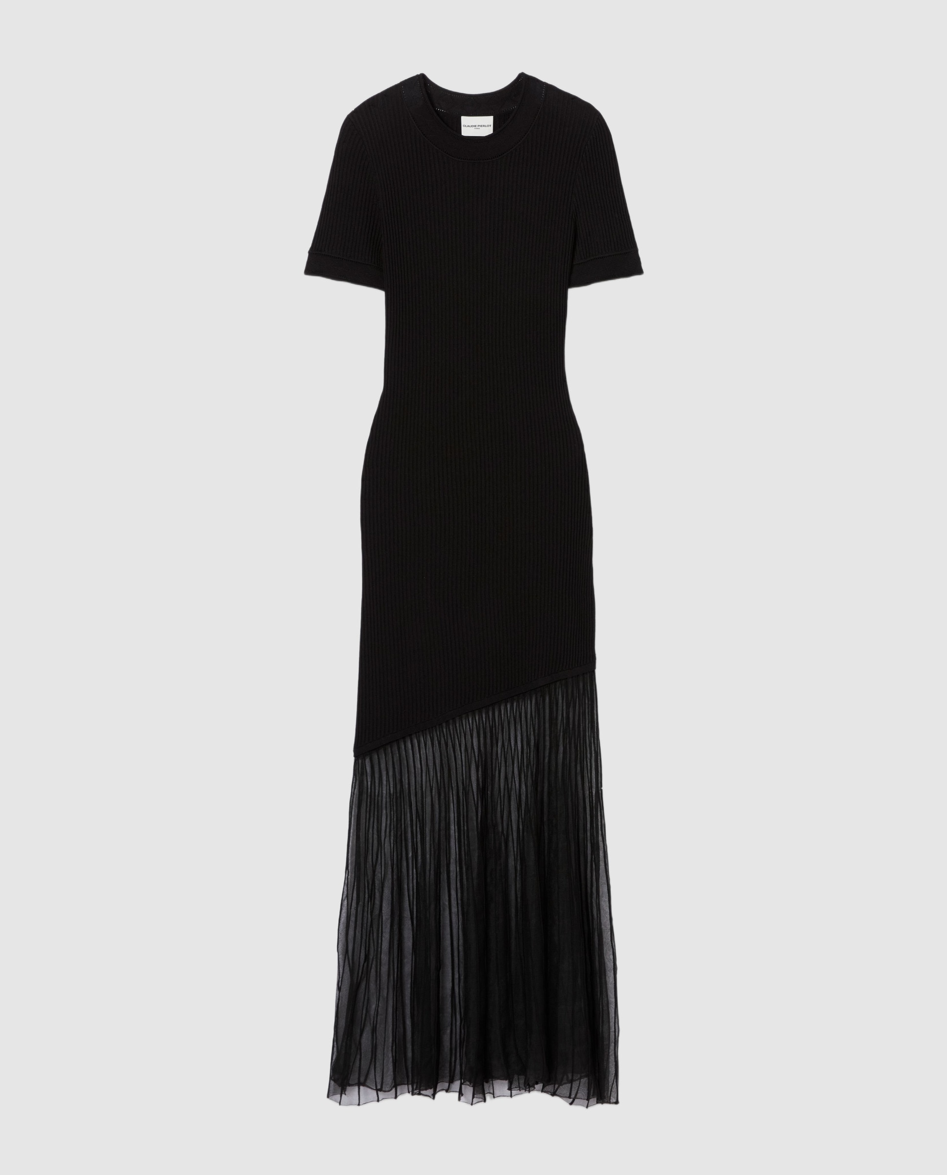 Vestido largo de canalé acampanado - Claudie Pierlot - Negro Negro-5