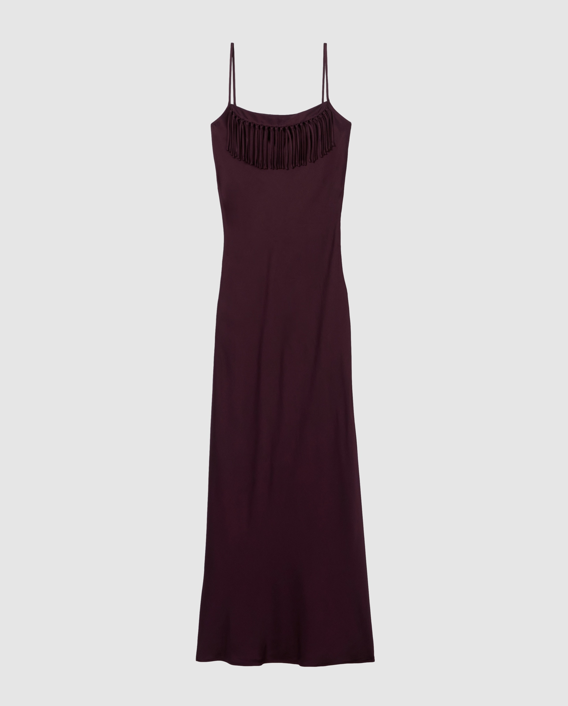 Vestido midi fluido satinado con escote cuadrado y flecos - Claudie Pierlot - Morado Morado-6