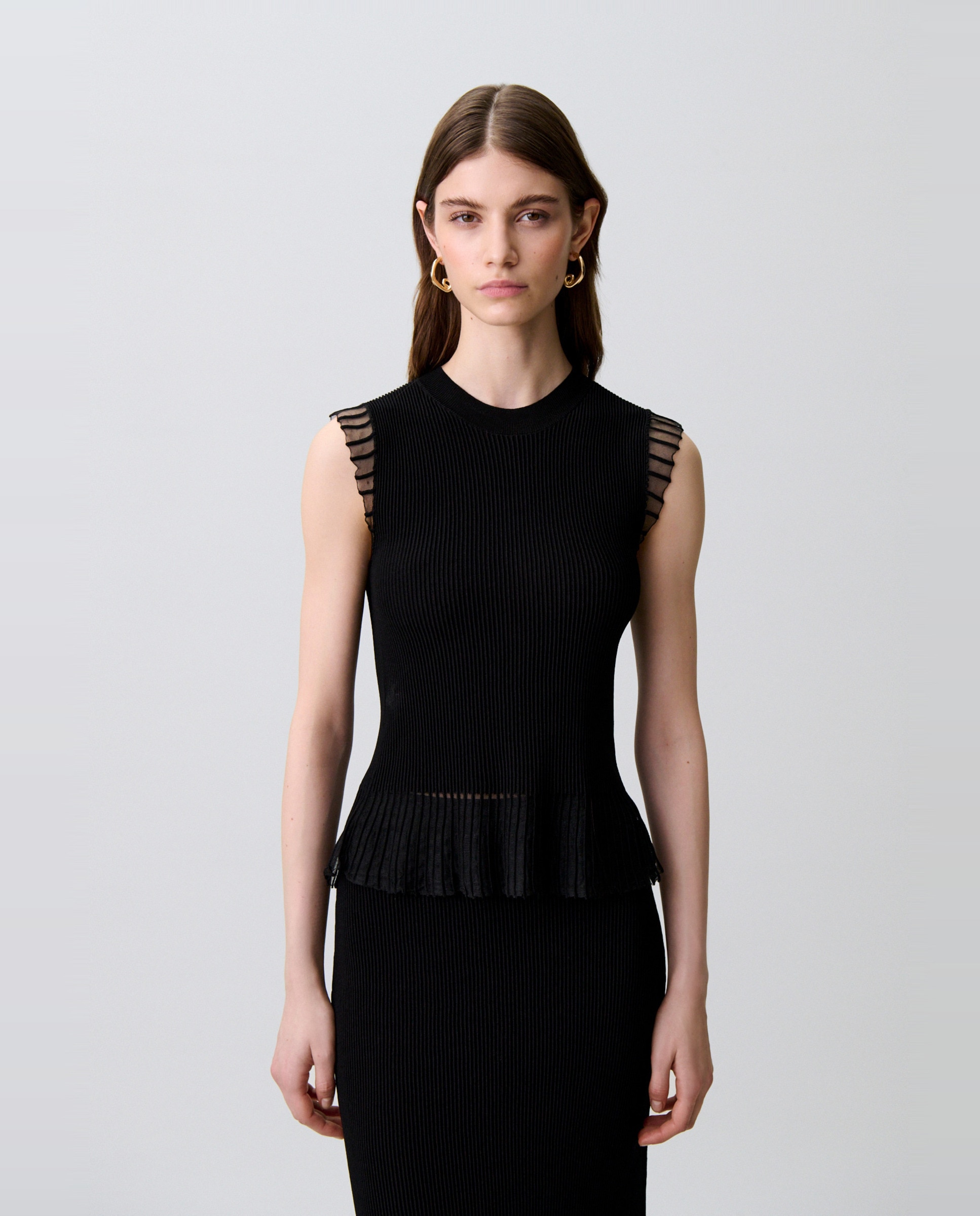 Top de punto de mujer cuello alto sin mangas - Claudie Pierlot - Negro Negro-1