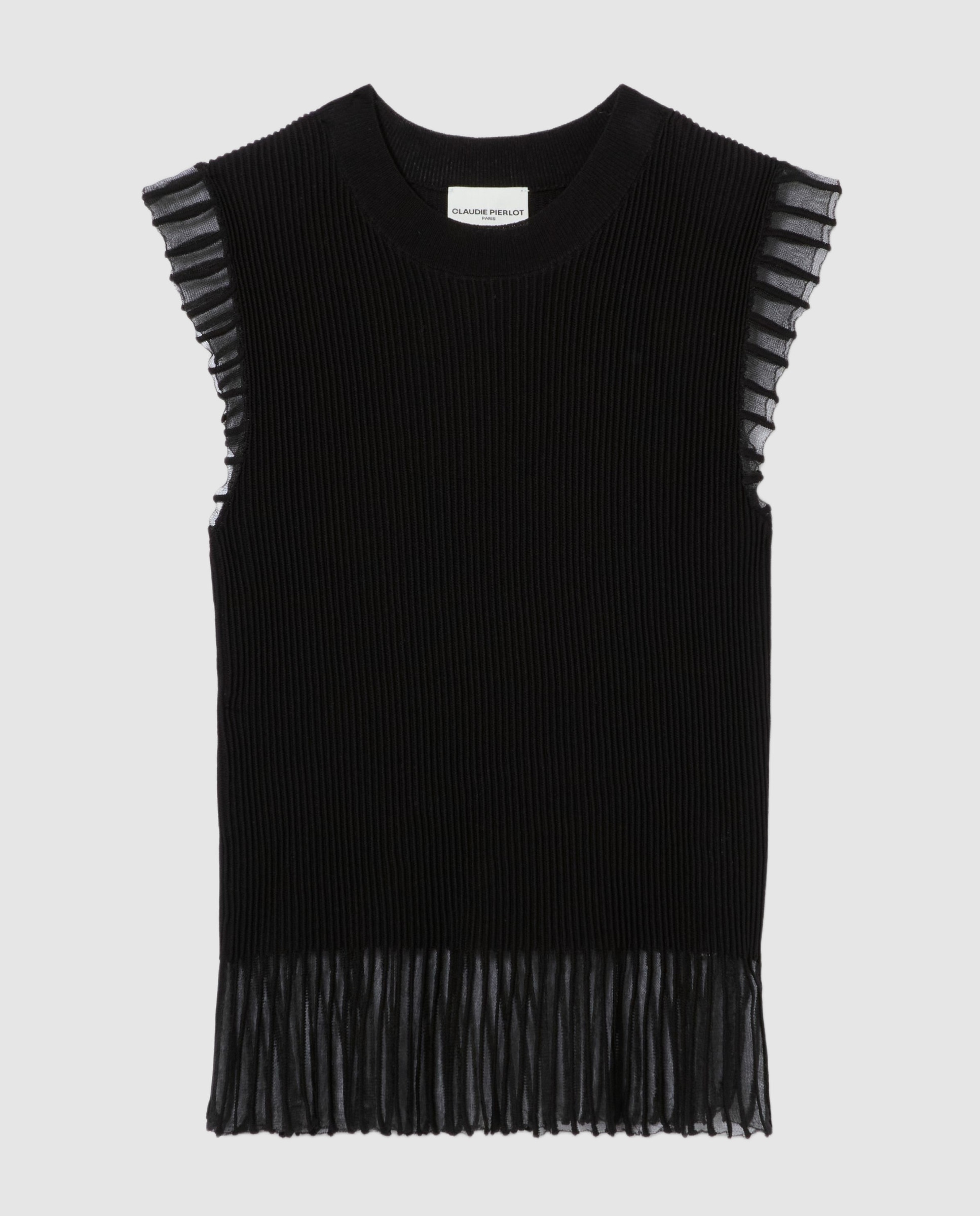 Top de punto de mujer cuello alto sin mangas - Claudie Pierlot - Negro Negro-7