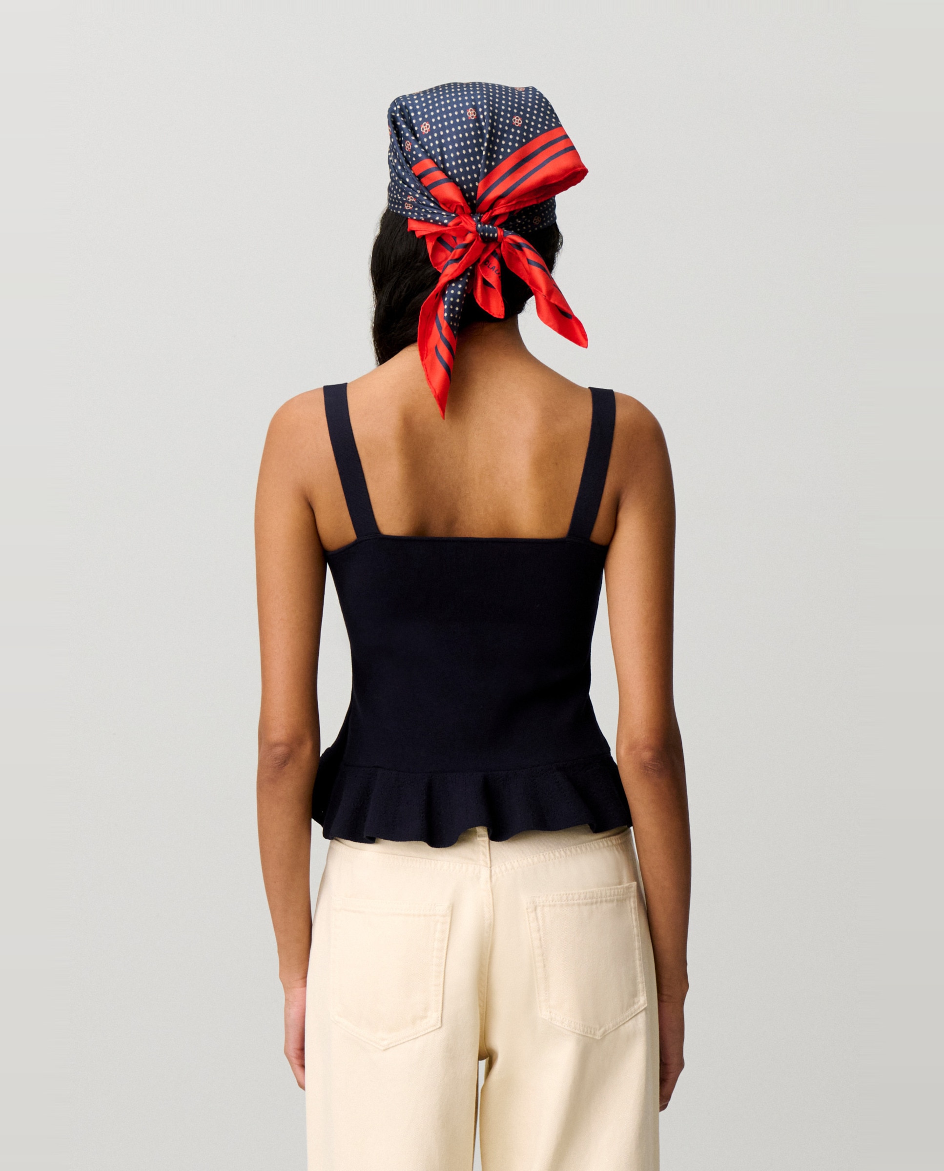 Top de punto de mujer con volante y escote cuadrado - Claudie Pierlot - Azul marino Azul marino-2