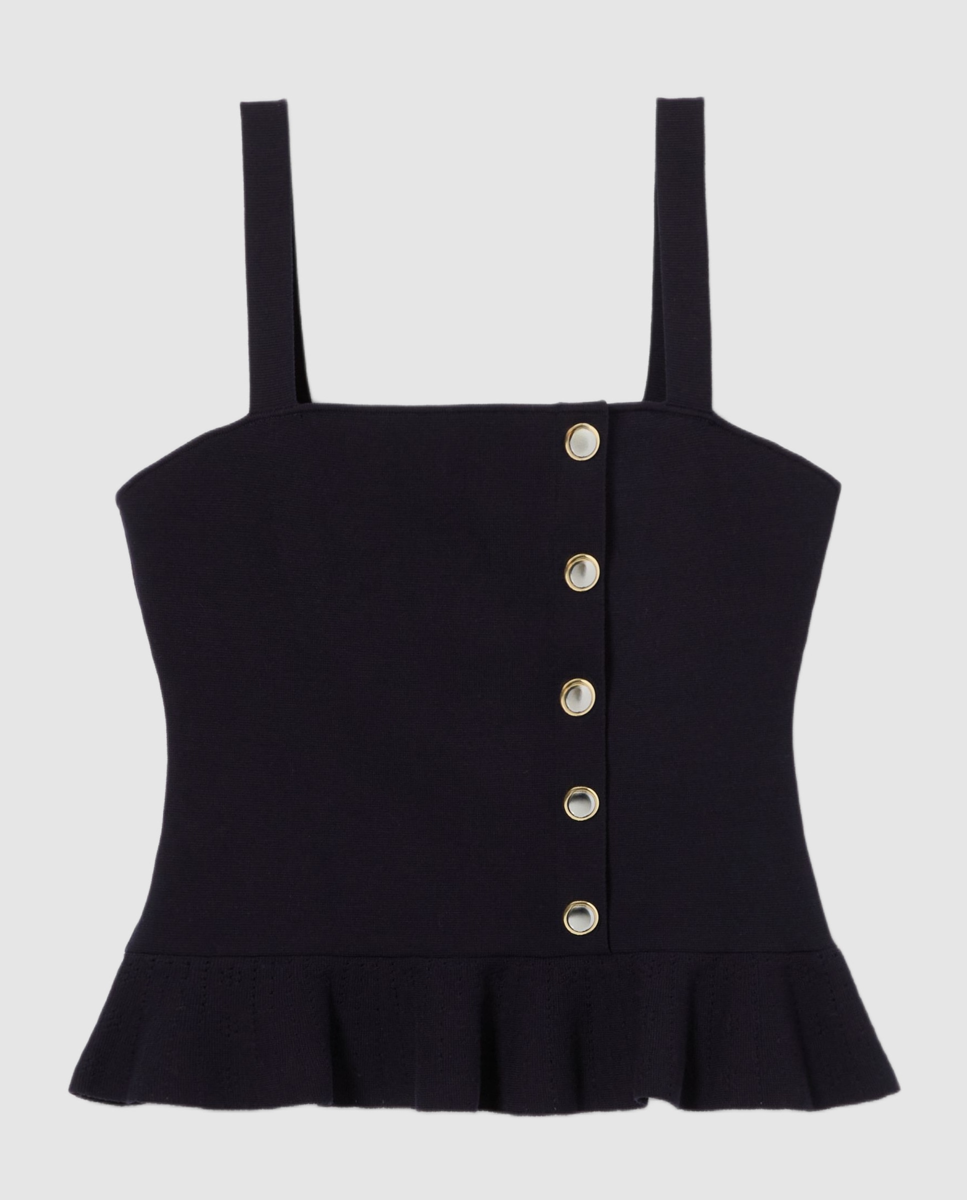 Top de punto de mujer con volante y escote cuadrado - Claudie Pierlot - Azul marino Azul marino-7