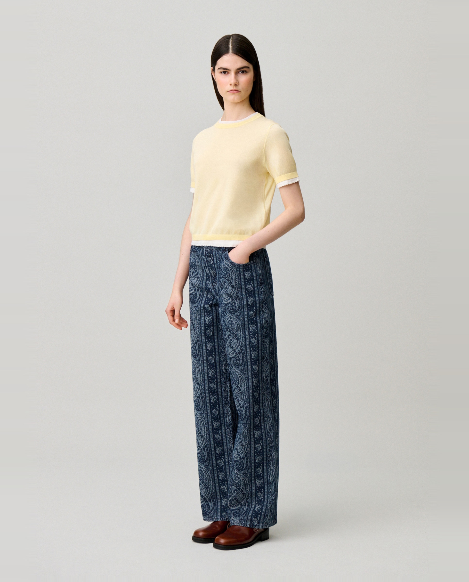 Jersey de punto de mujer de manga corta con efecto de capas en contraste - Claudie Pierlot - Beige Beige-3