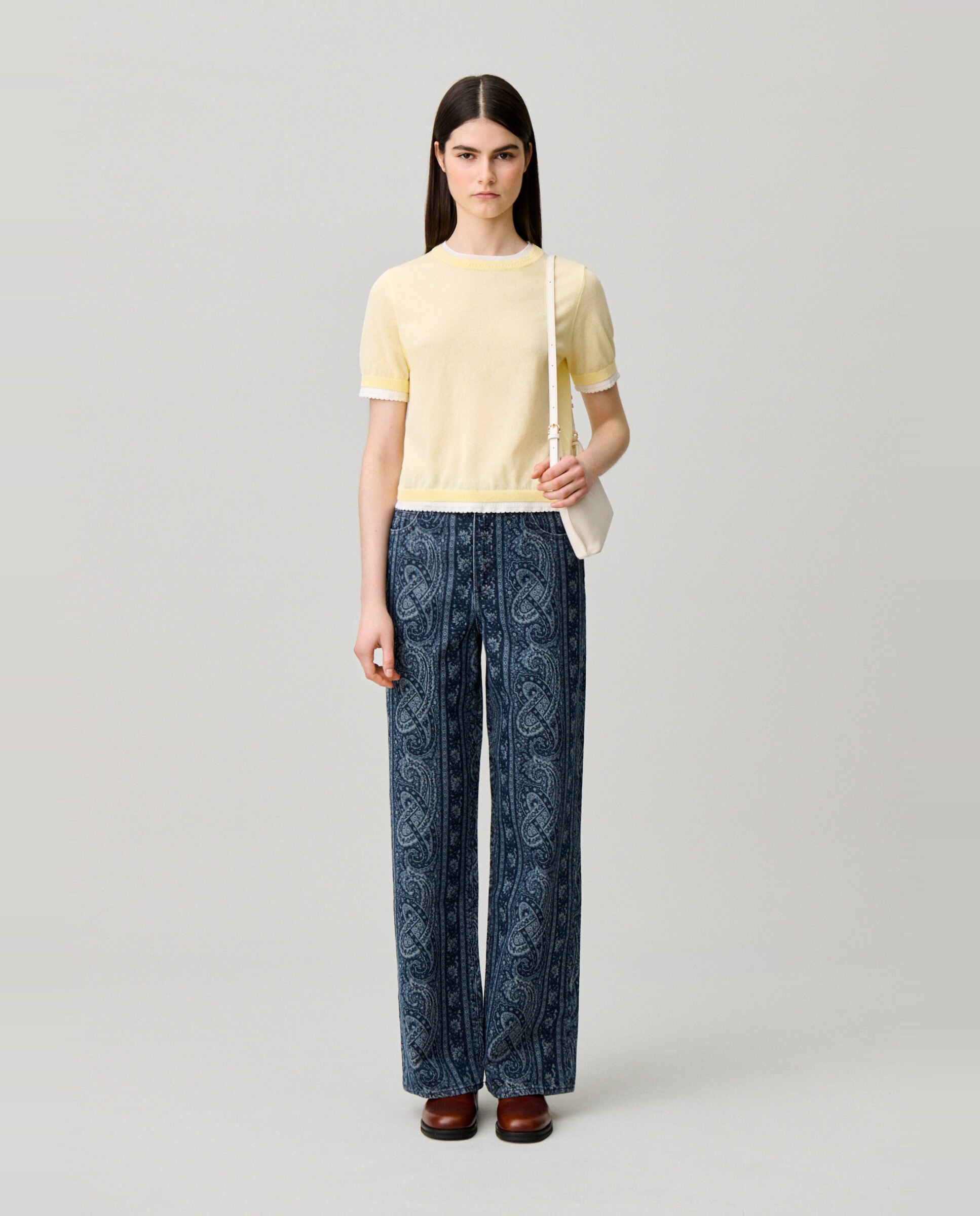 Jersey de punto de mujer de manga corta con efecto de capas en contraste - Claudie Pierlot - Beige Beige-4