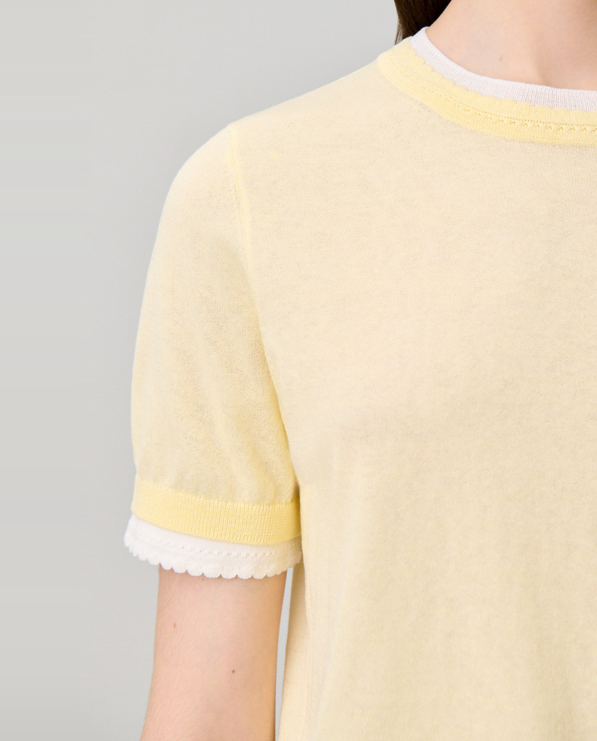 Jersey de punto de mujer de manga corta con efecto de capas en contraste - Claudie Pierlot - Beige Beige-5