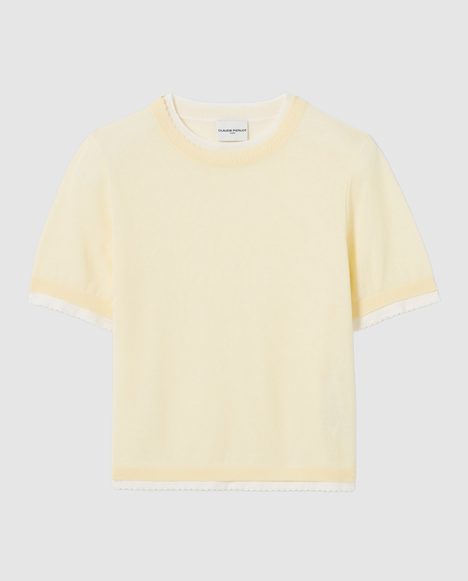 Jersey de punto de mujer de manga corta con efecto de capas en contraste - Claudie Pierlot - Beige Beige-6