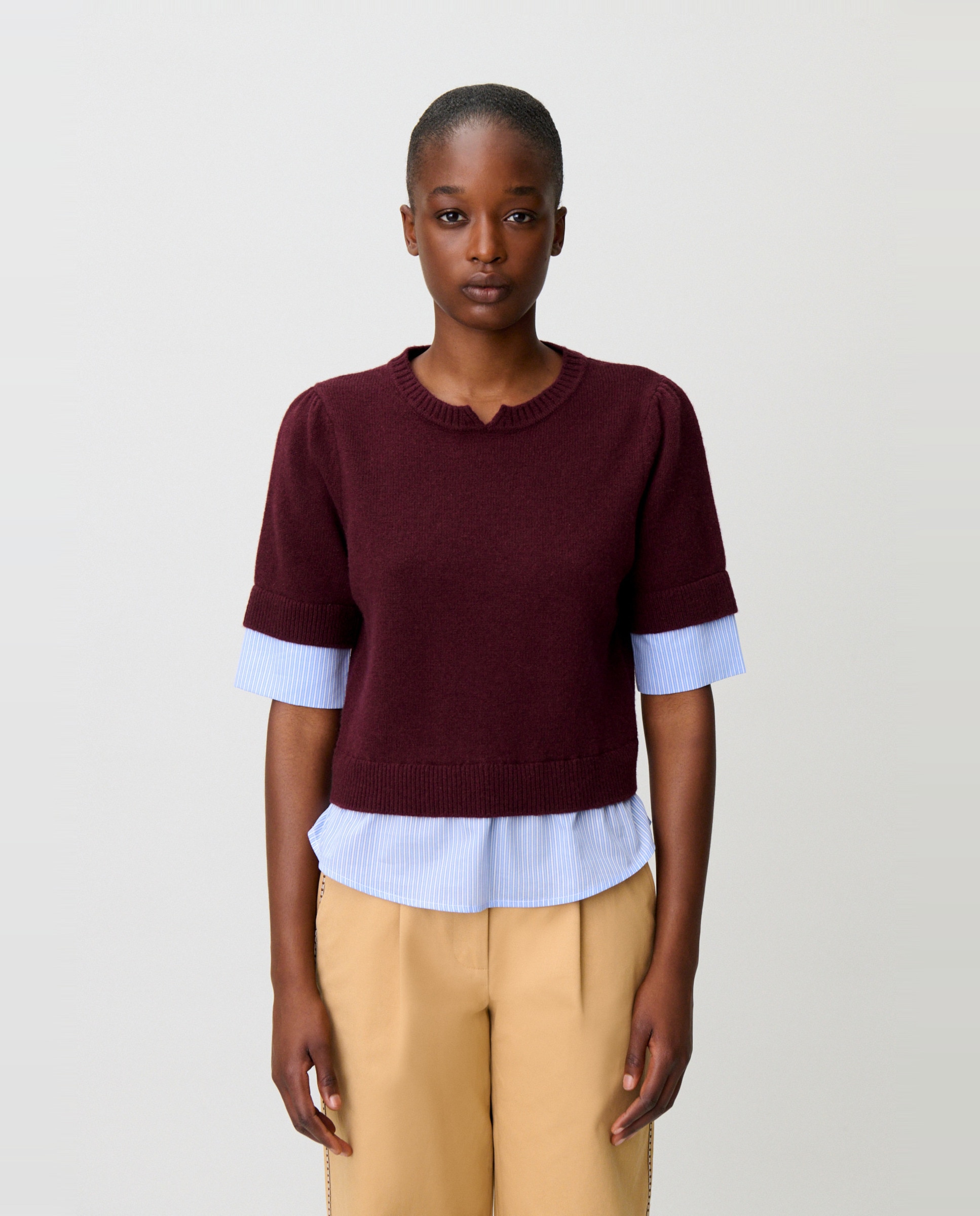 Jersey de punto de mujer con cuello victoriano y a rayas - Claudie Pierlot - Morado Morado-1