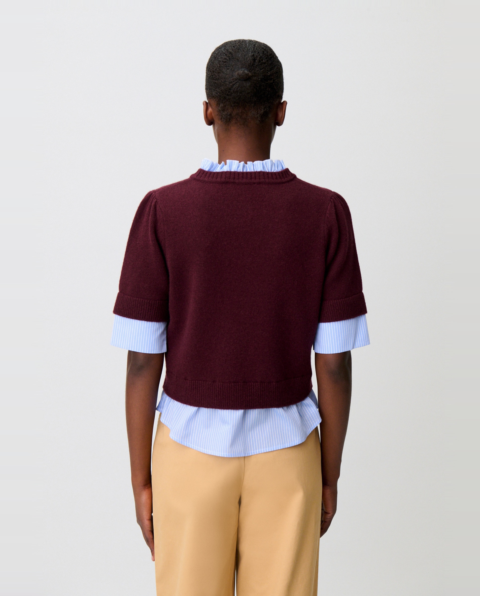 Jersey de punto de mujer con cuello victoriano y a rayas - Claudie Pierlot - Morado Morado-2