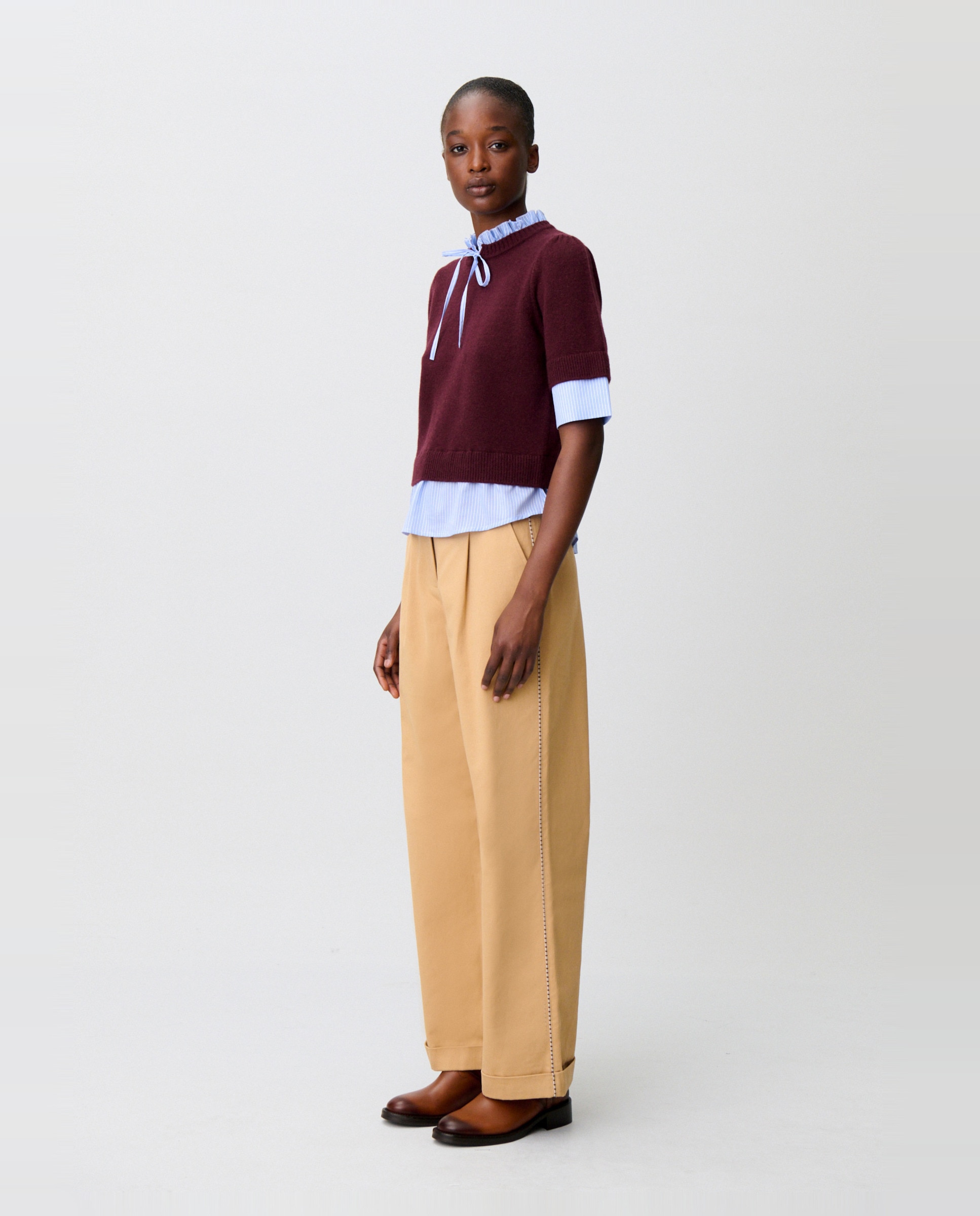 Jersey de punto de mujer con cuello victoriano y a rayas - Claudie Pierlot - Morado Morado-3