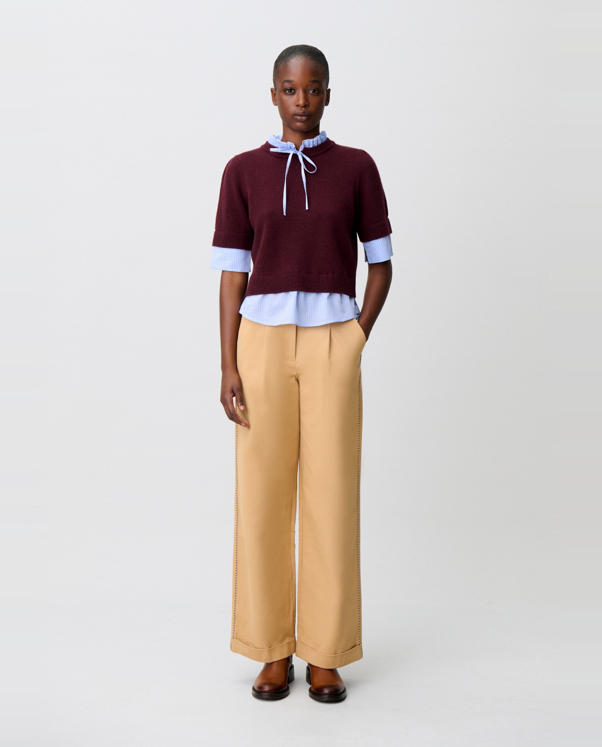 Jersey de punto de mujer con cuello victoriano y a rayas - Claudie Pierlot - Morado Morado-4