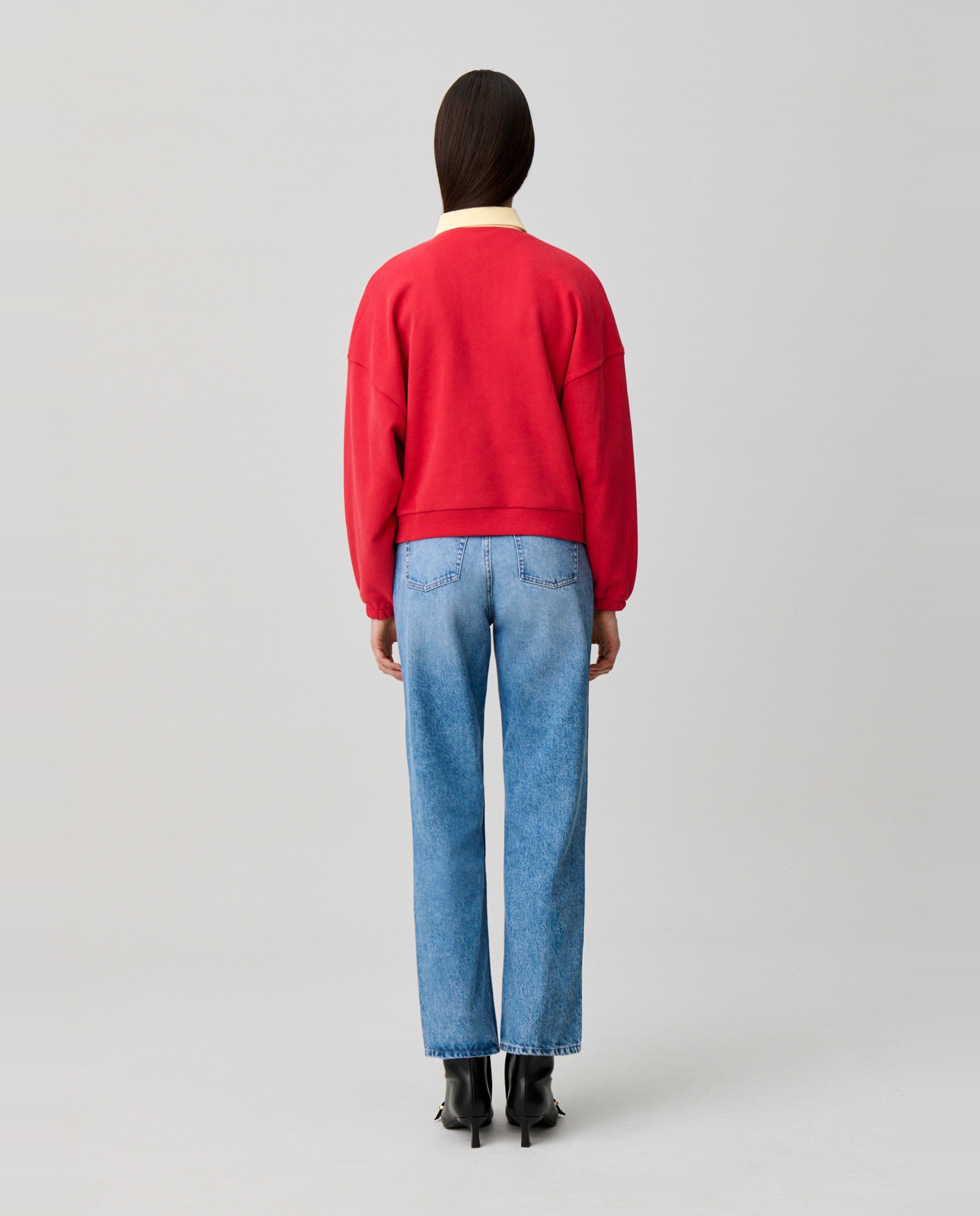 Sudadera de mujer oversize de algodón con tapeta tipo polo - Claudie Pierlot - Rojo Rojo-2