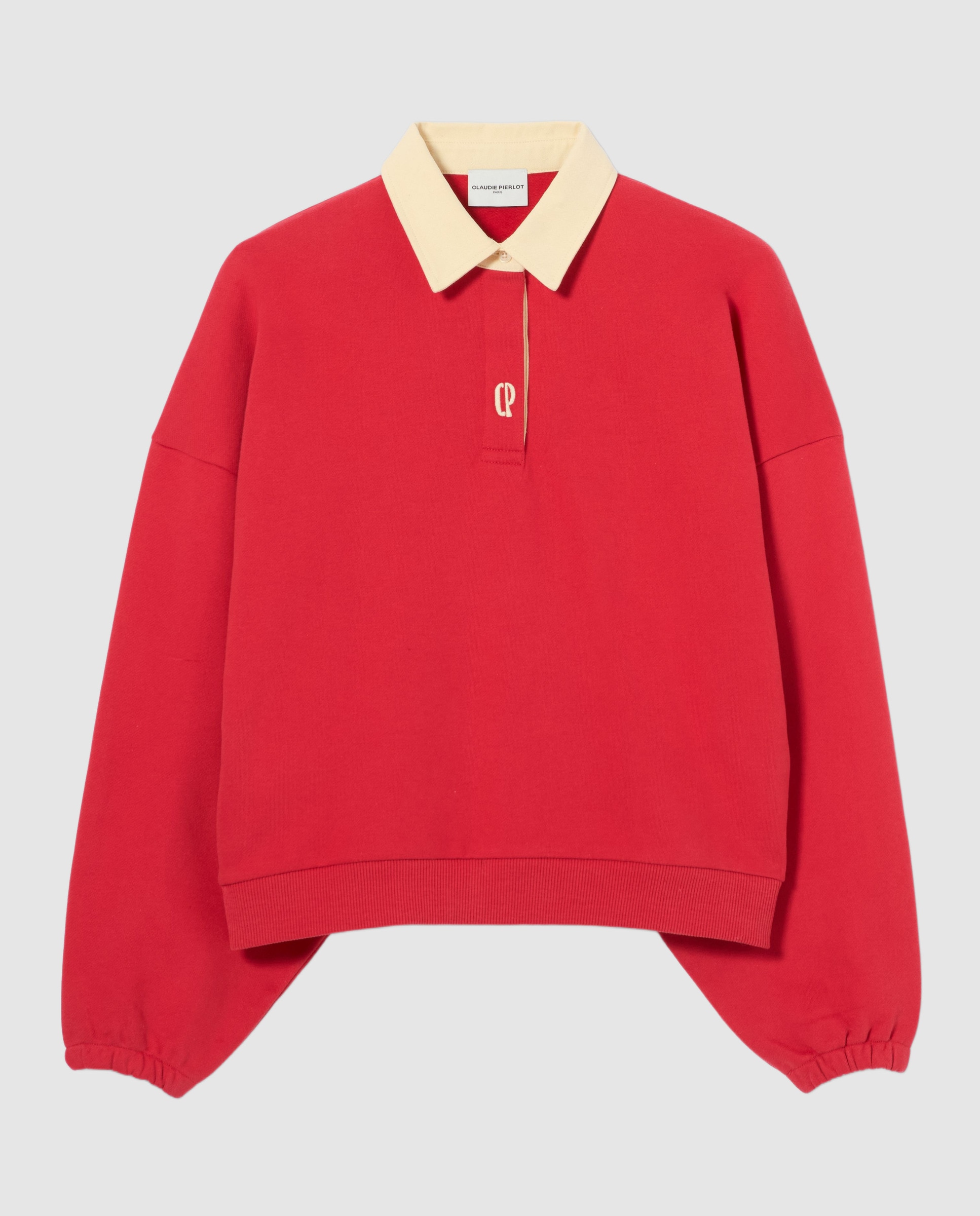 Sudadera de mujer oversize de algodón con tapeta tipo polo - Claudie Pierlot - Rojo Rojo-6