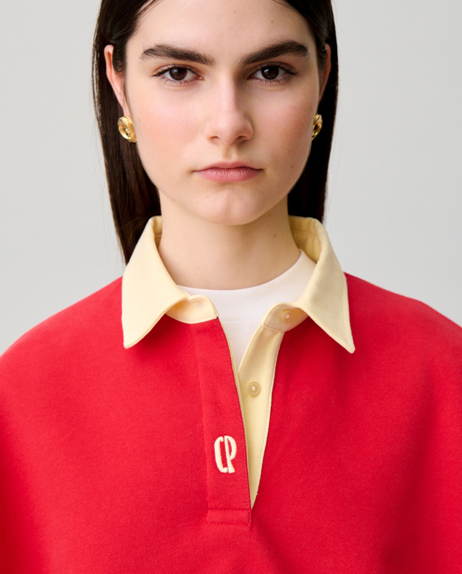 Sudadera de mujer oversize de algodón con tapeta tipo polo - Claudie Pierlot - Rojo Rojo-5