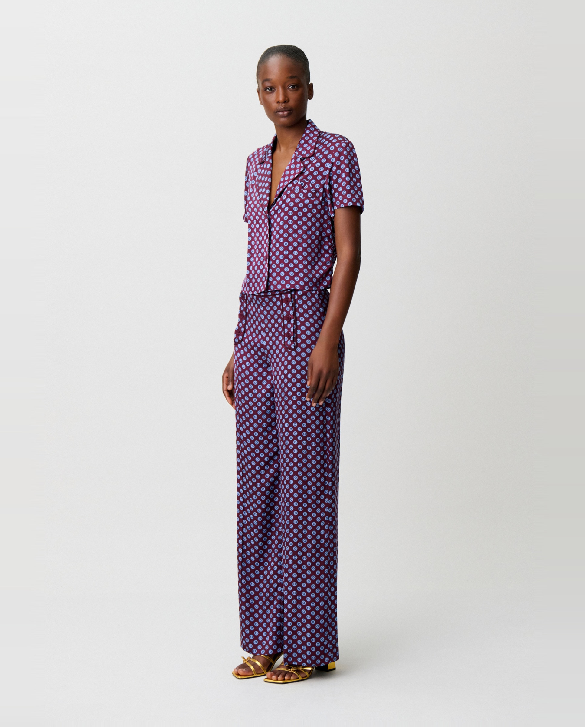 Camisa de mujer estampada de manga corta con cuello sastre - Claudie Pierlot - Burdeos Burdeos-3