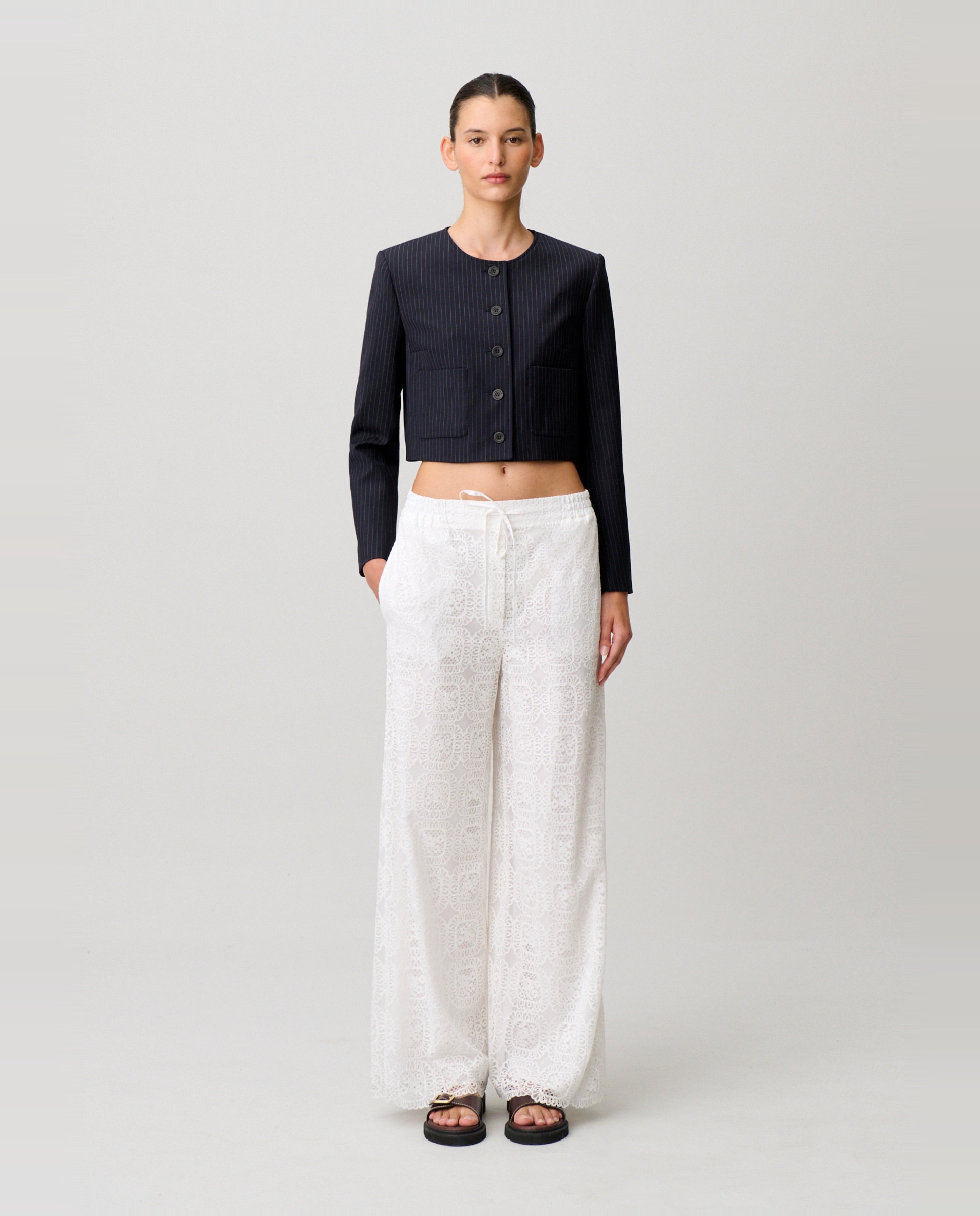 Claudie Pierlot - Pantalones anchos de mujer fluido con encaje.