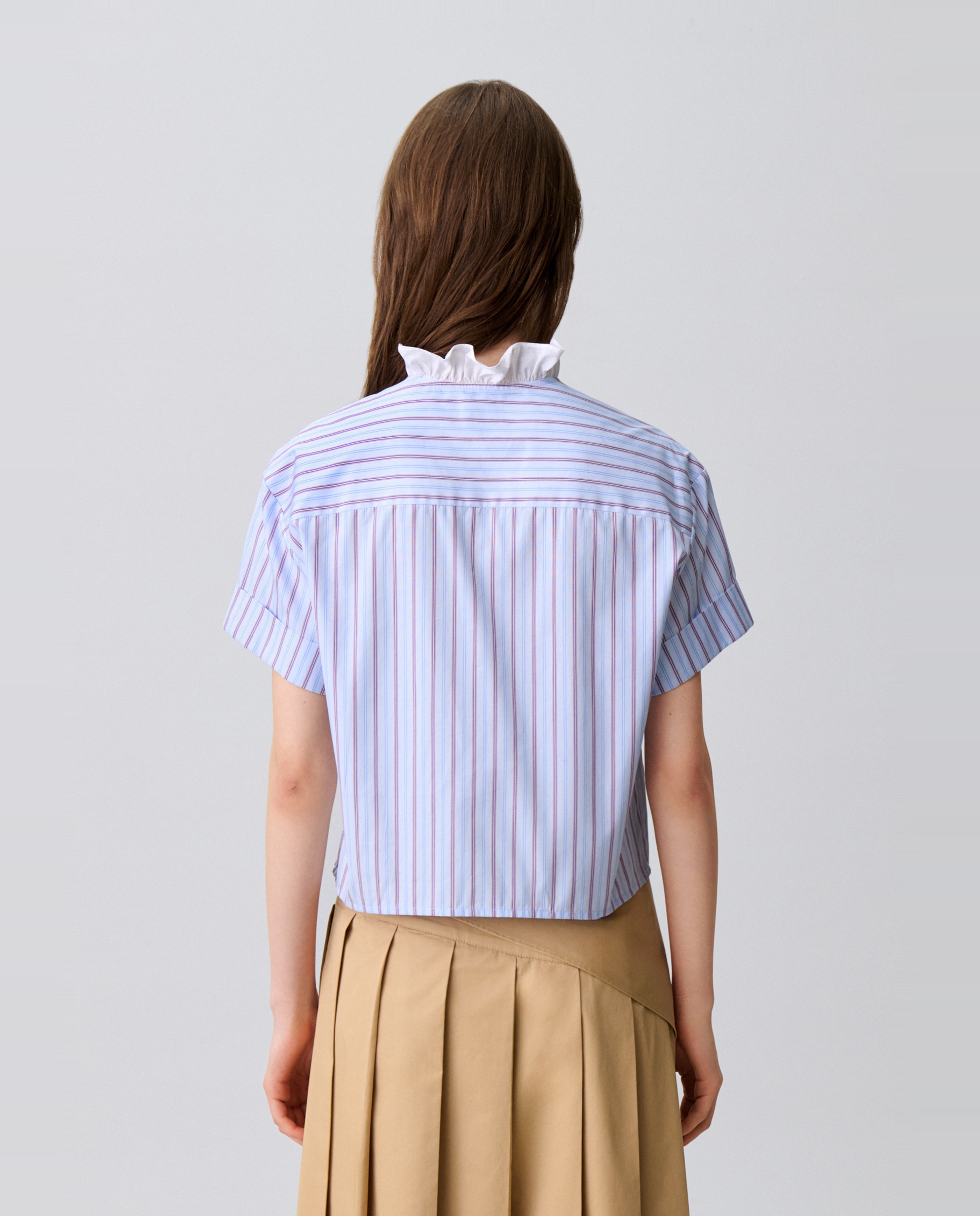 Camisa de mujer popelín a rayas manga corta con volante - Claudie Pierlot - Multicolor Multicolor-2