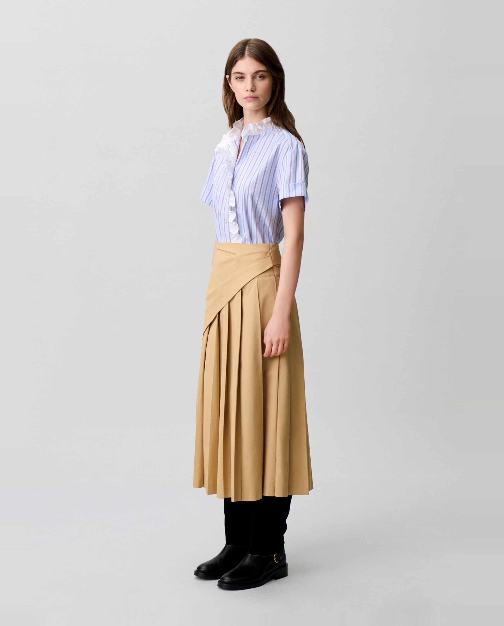 Camisa de mujer popelín a rayas manga corta con volante - Claudie Pierlot - Multicolor Multicolor-3