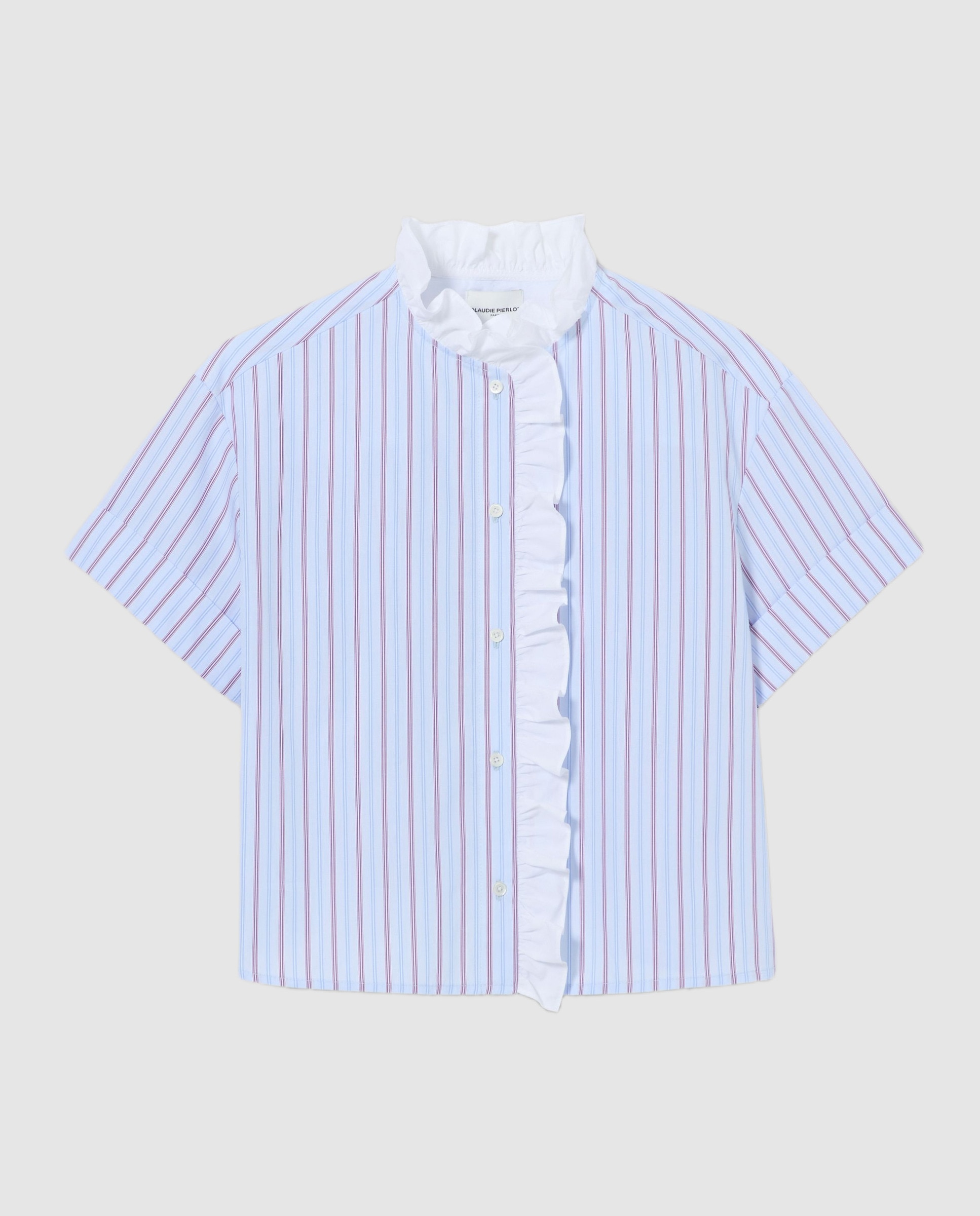 Camisa de mujer popelín a rayas manga corta con volante - Claudie Pierlot - Multicolor Multicolor-7