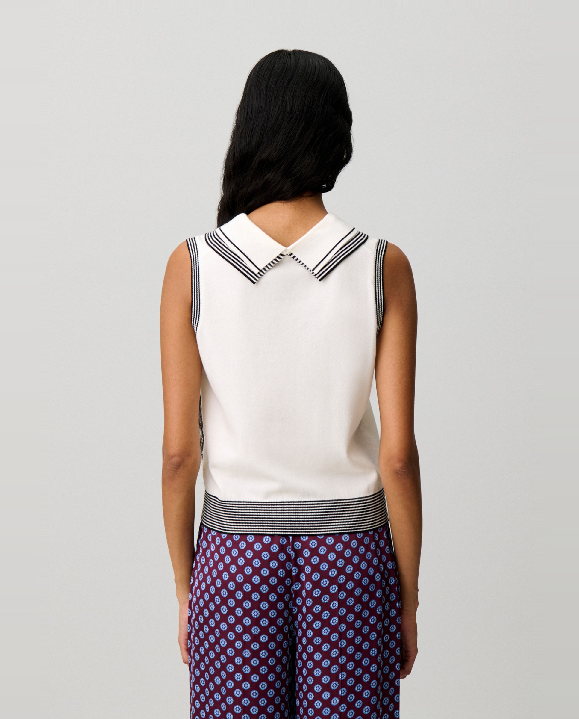 Top de punto de mujer sin mangas con cuello doble tipo camisa - Claudie Pierlot - Blanco Blanco-2