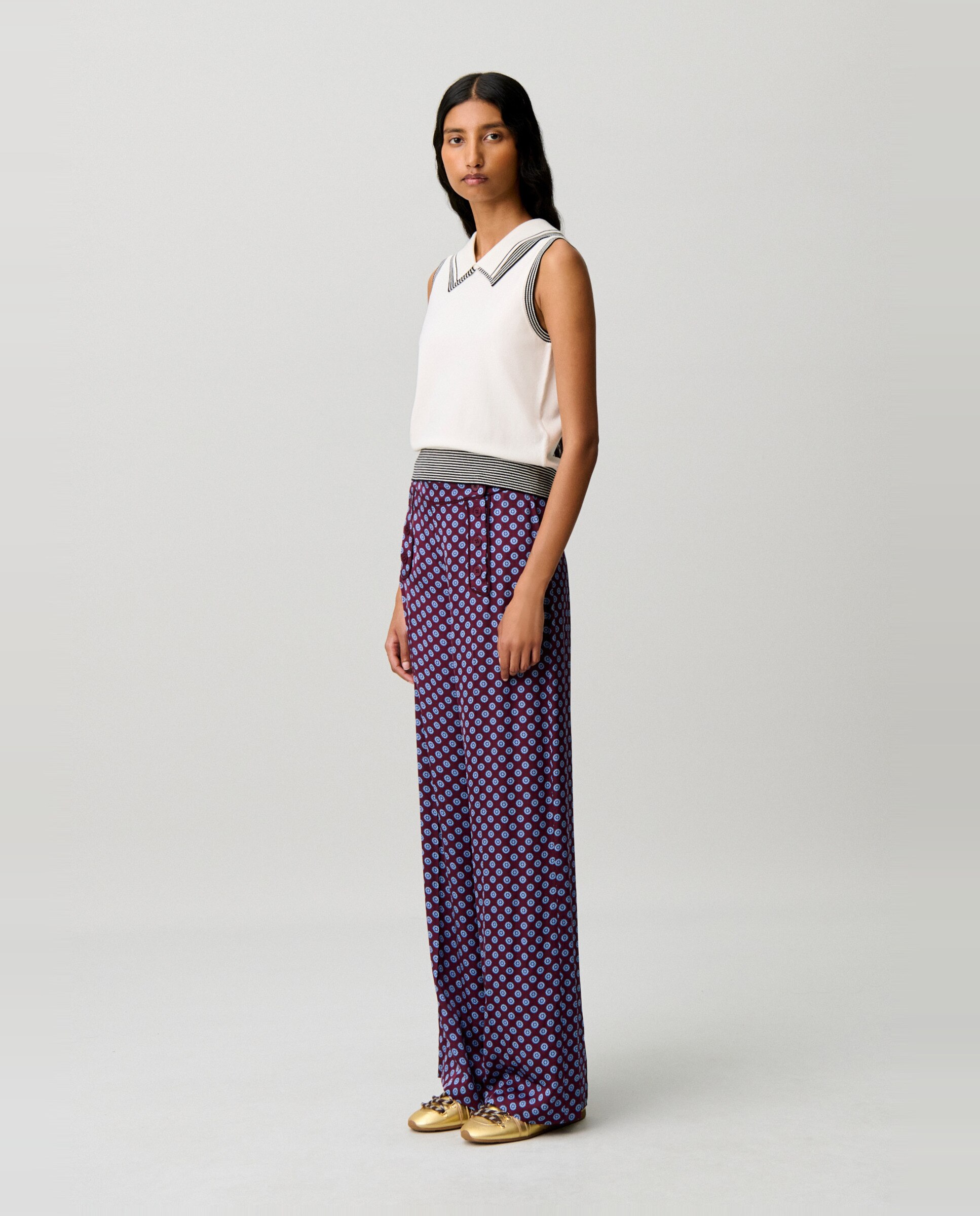 Top de punto de mujer sin mangas con cuello doble tipo camisa - Claudie Pierlot - Blanco Blanco-3