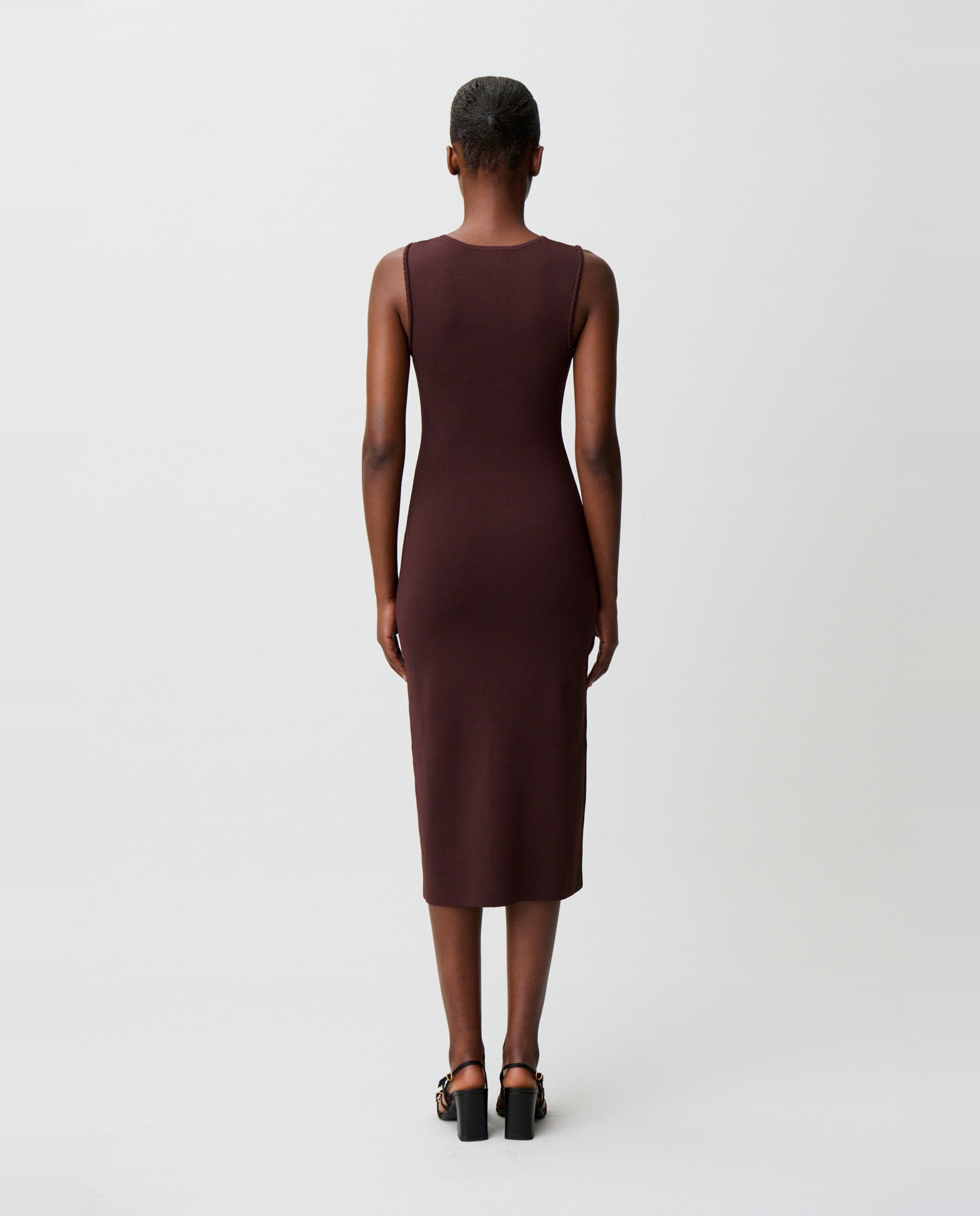 Vestido midi de punto sin mangas con botones dorados - Claudie Pierlot - Marrón Marrón-2