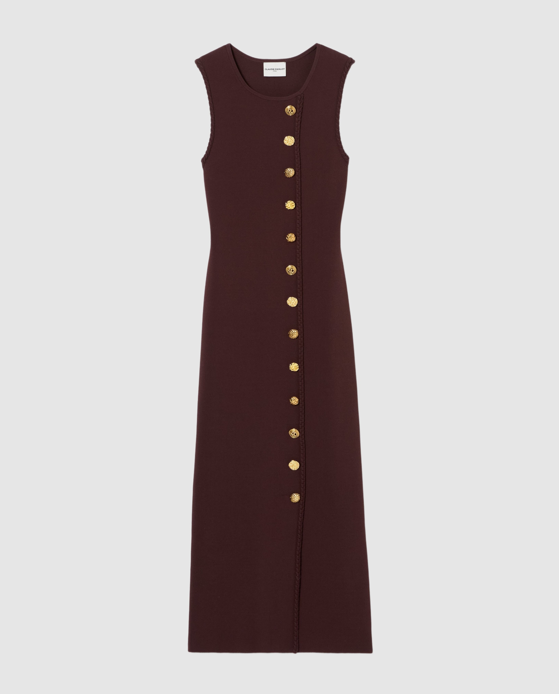 Vestido midi de punto sin mangas con botones dorados - Claudie Pierlot - Marrón Marrón-6