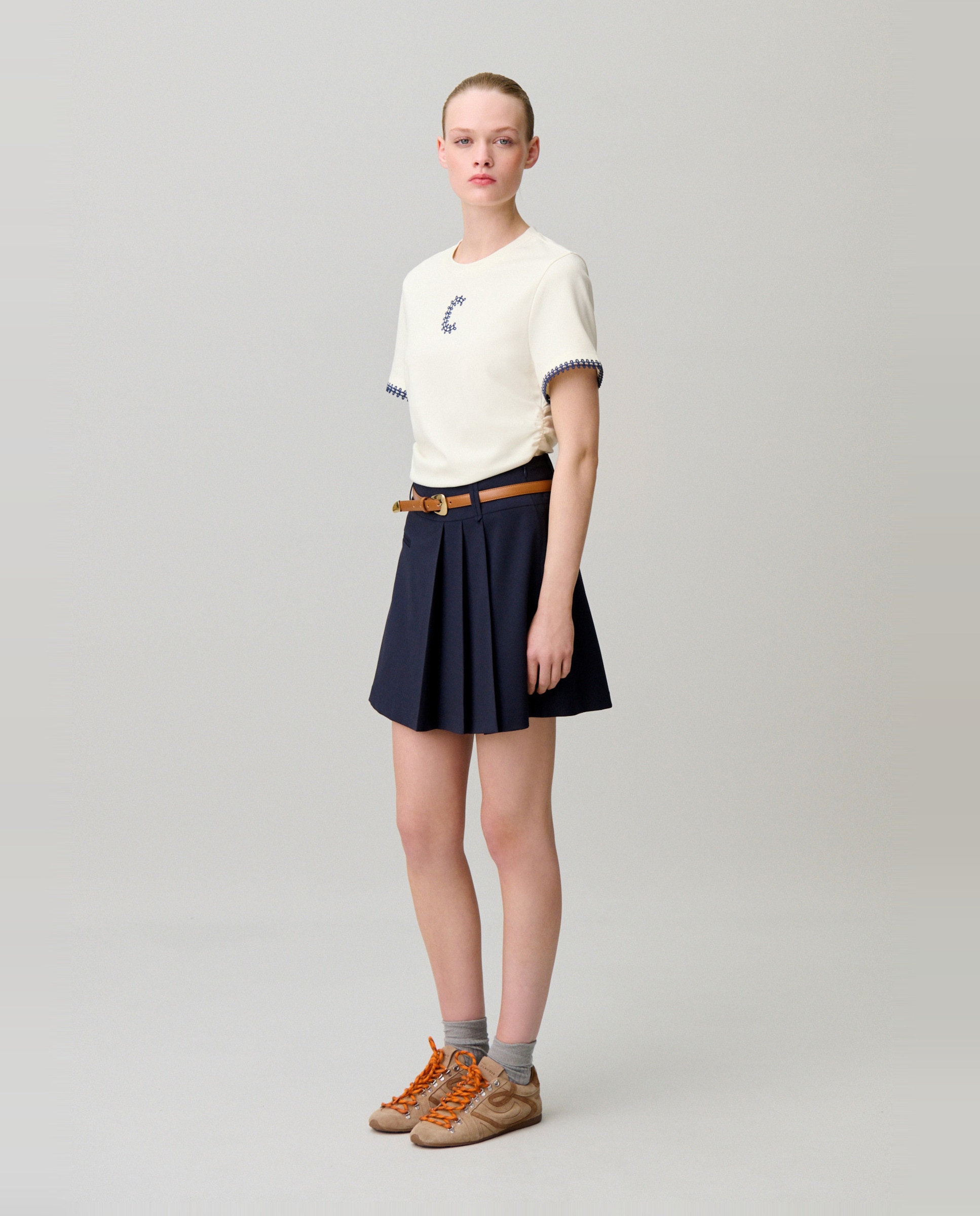 Camiseta de punto de mujer manga corta drapeada con logo - Claudie Pierlot - Blanco Blanco-3