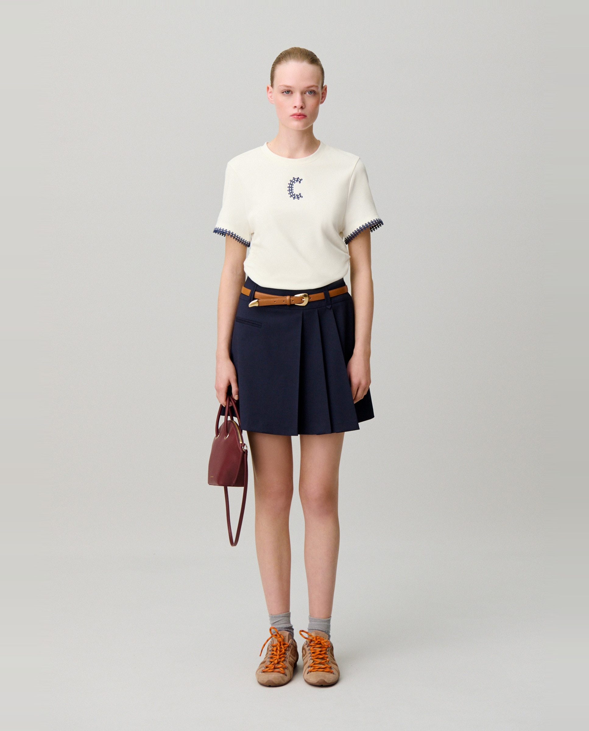 Camiseta de punto de mujer manga corta drapeada con logo - Claudie Pierlot - Blanco Blanco-4