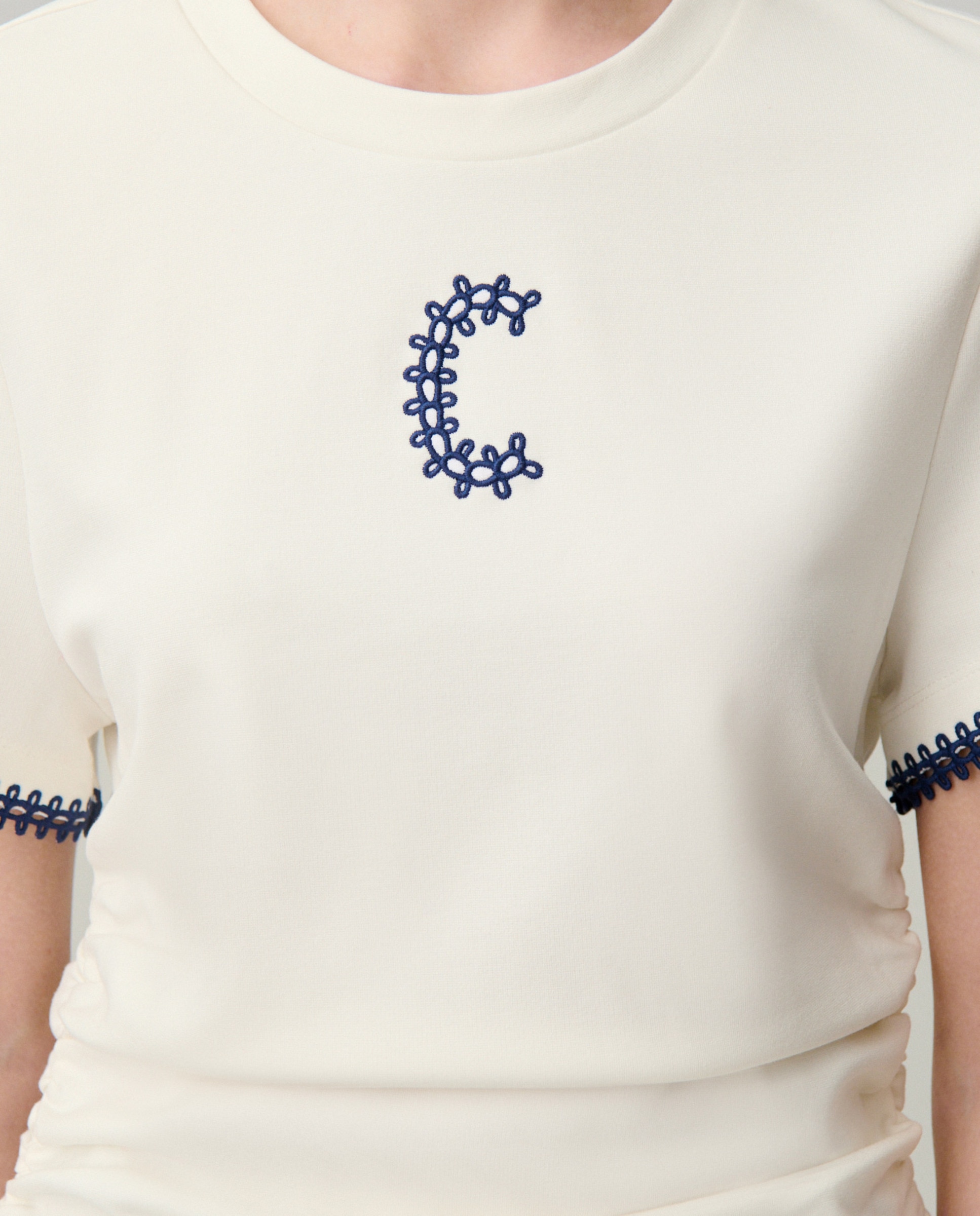 Camiseta de punto de mujer manga corta drapeada con logo - Claudie Pierlot - Blanco Blanco-5