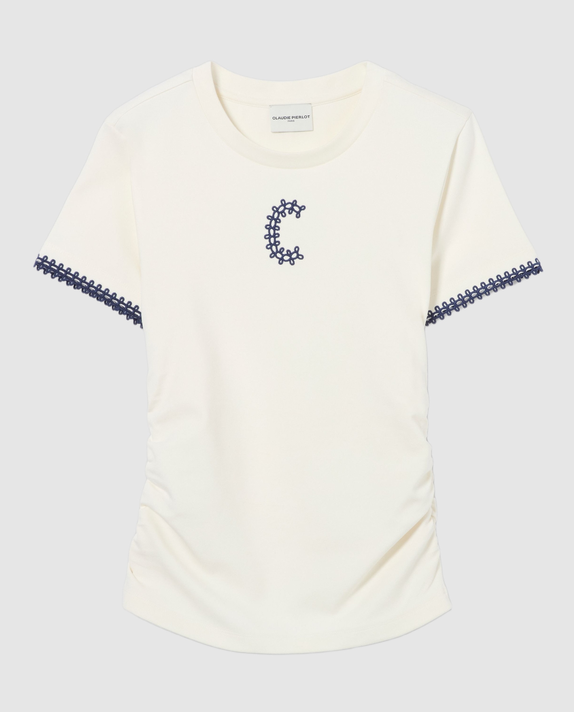 Camiseta de punto de mujer manga corta drapeada con logo - Claudie Pierlot - Blanco Blanco-6