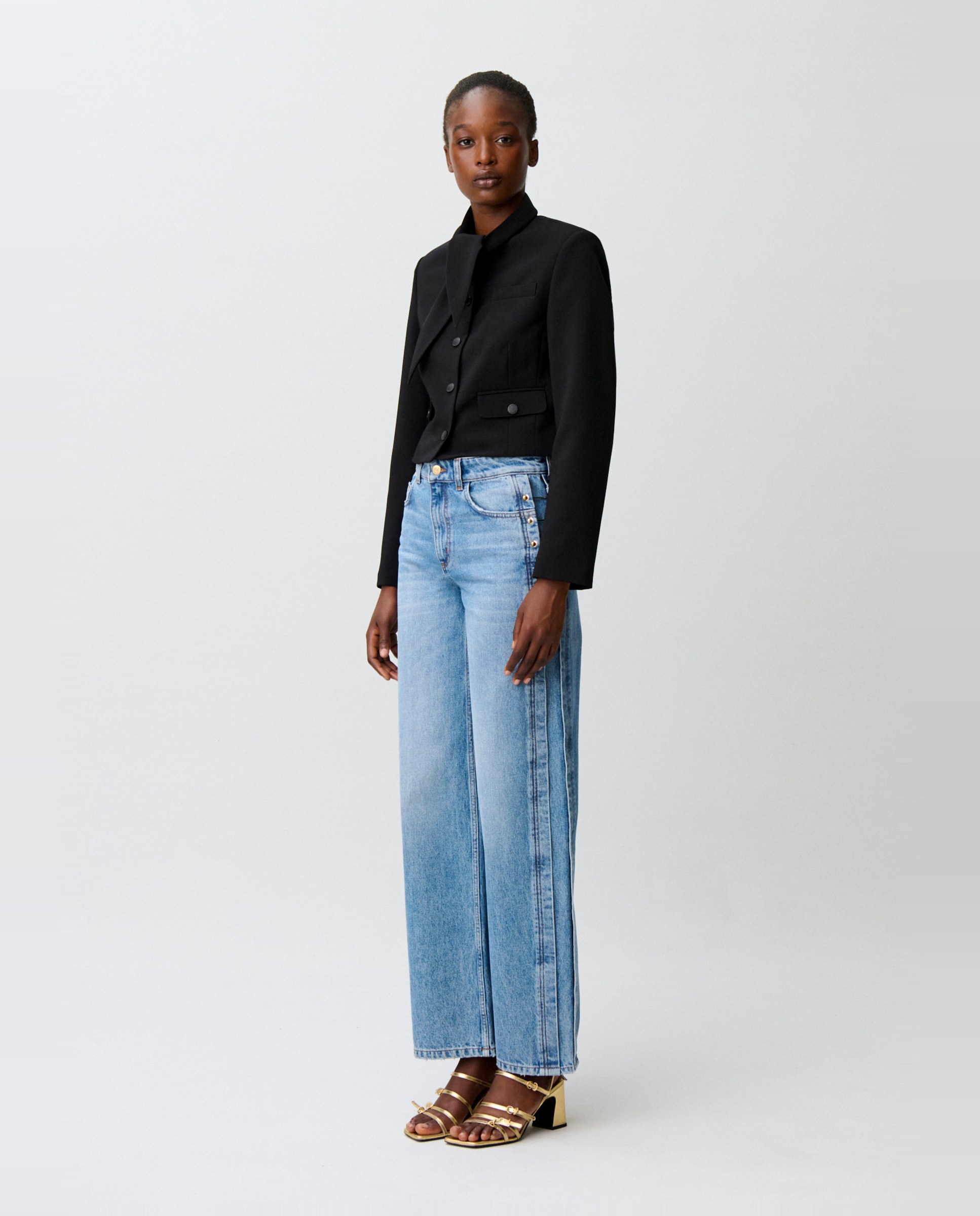 Chaqueta de mujer cuello pañuelo desmontable estilo caja - Claudie Pierlot - Negro Negro-3