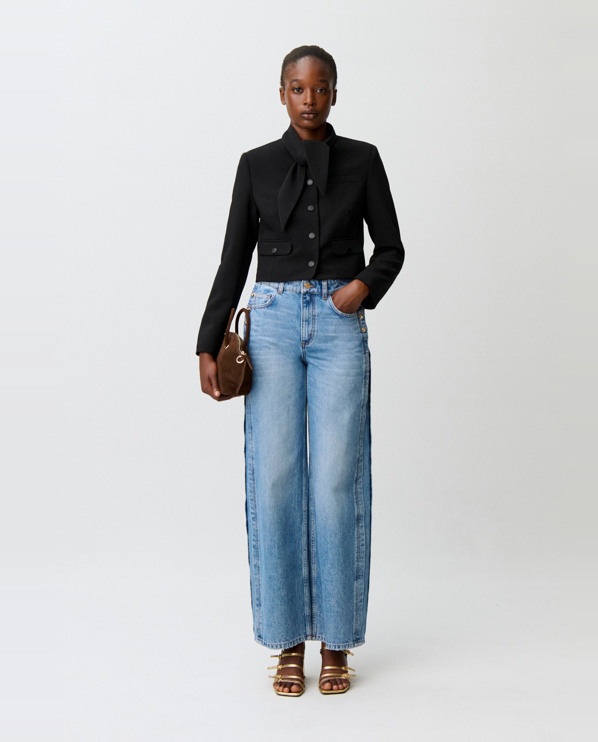Chaqueta de mujer cuello pañuelo desmontable estilo caja - Claudie Pierlot - Negro Negro-4