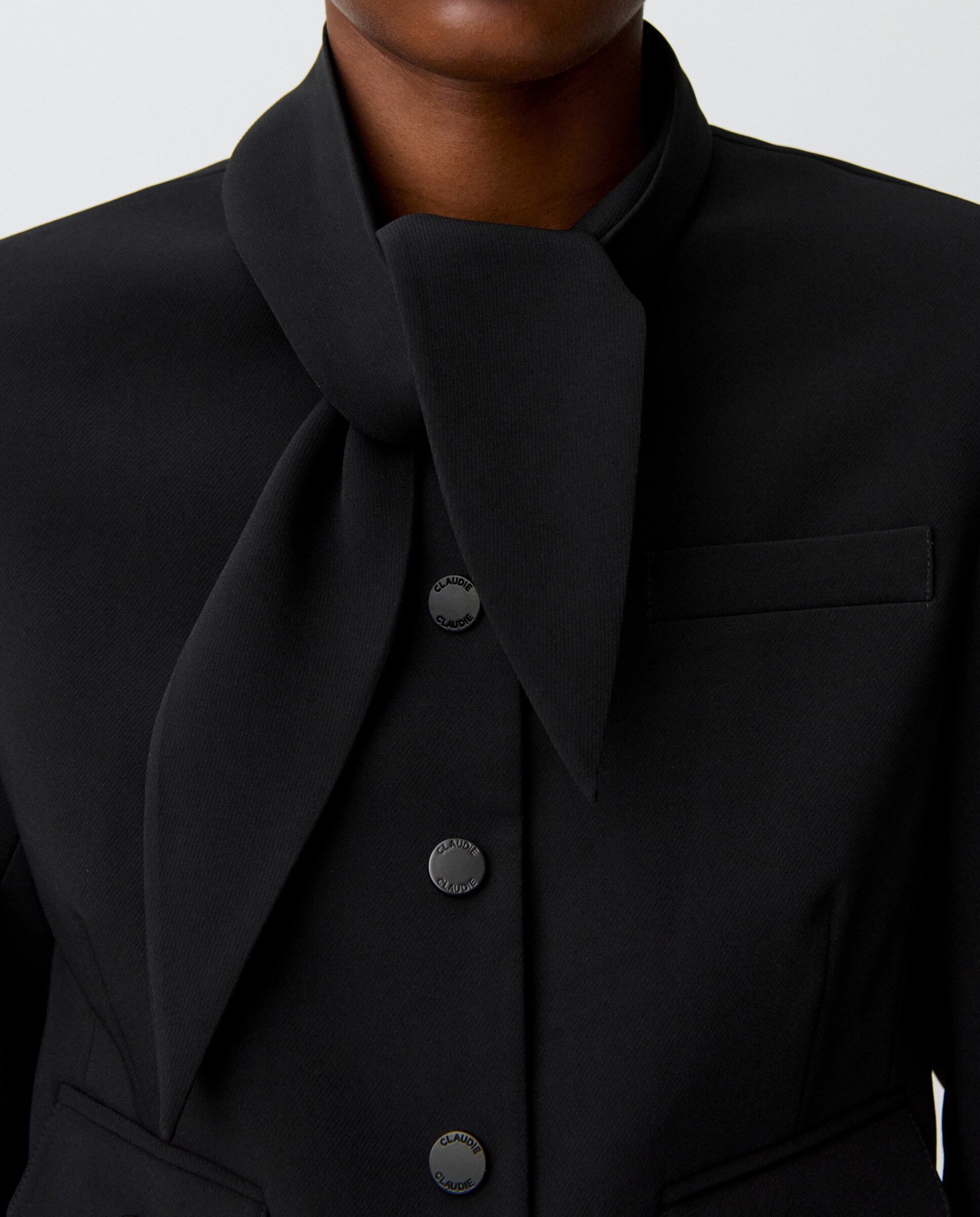 Chaqueta de mujer cuello pañuelo desmontable estilo caja - Claudie Pierlot - Negro Negro-5