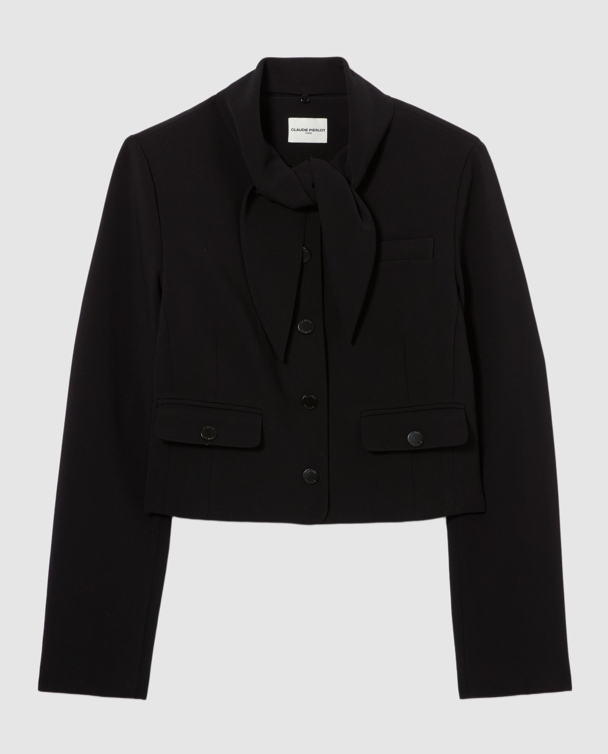 Chaqueta de mujer cuello pañuelo desmontable estilo caja - Claudie Pierlot - Negro Negro-7