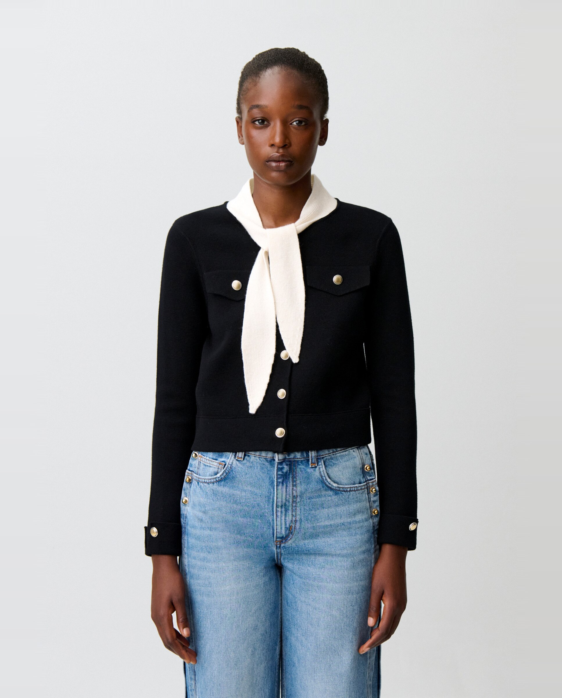 Cárdigan de punto de mujer grueso con cuello fular desmontable - Claudie Pierlot - Multicolor Multicolor-1